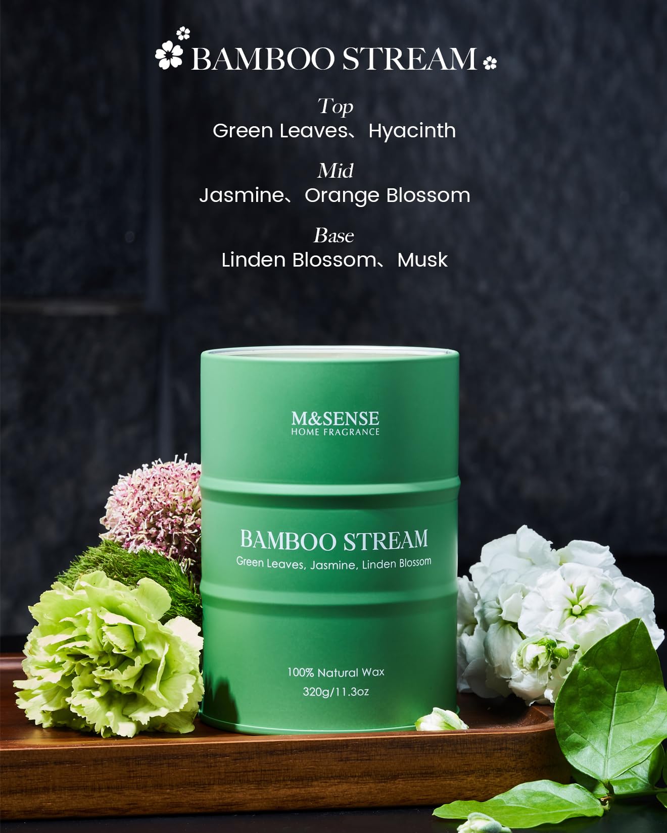 M&SENSE Bamboo Scented Candles โ Natural Non-Toxic Aromatherapy 11.3oz, 70-Hour Burn
