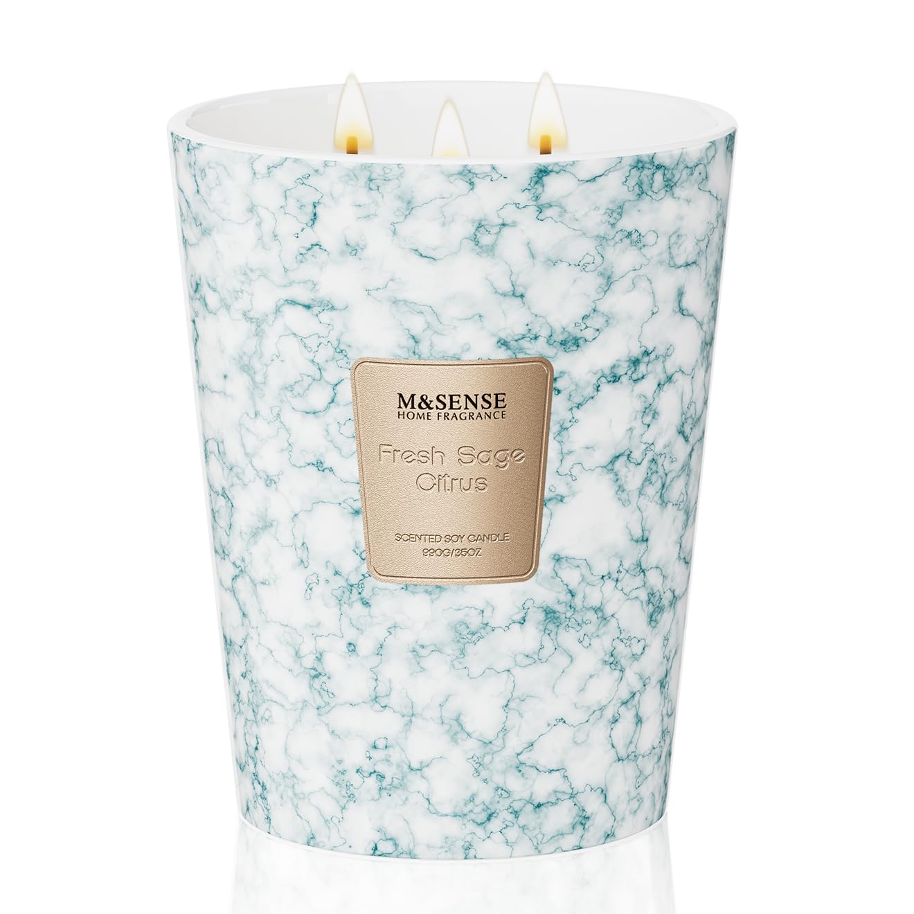 M&SENSE 35oz Extra Large Candle โ 150H Fresh Sage Citrus, 3-Wick Soy Jar