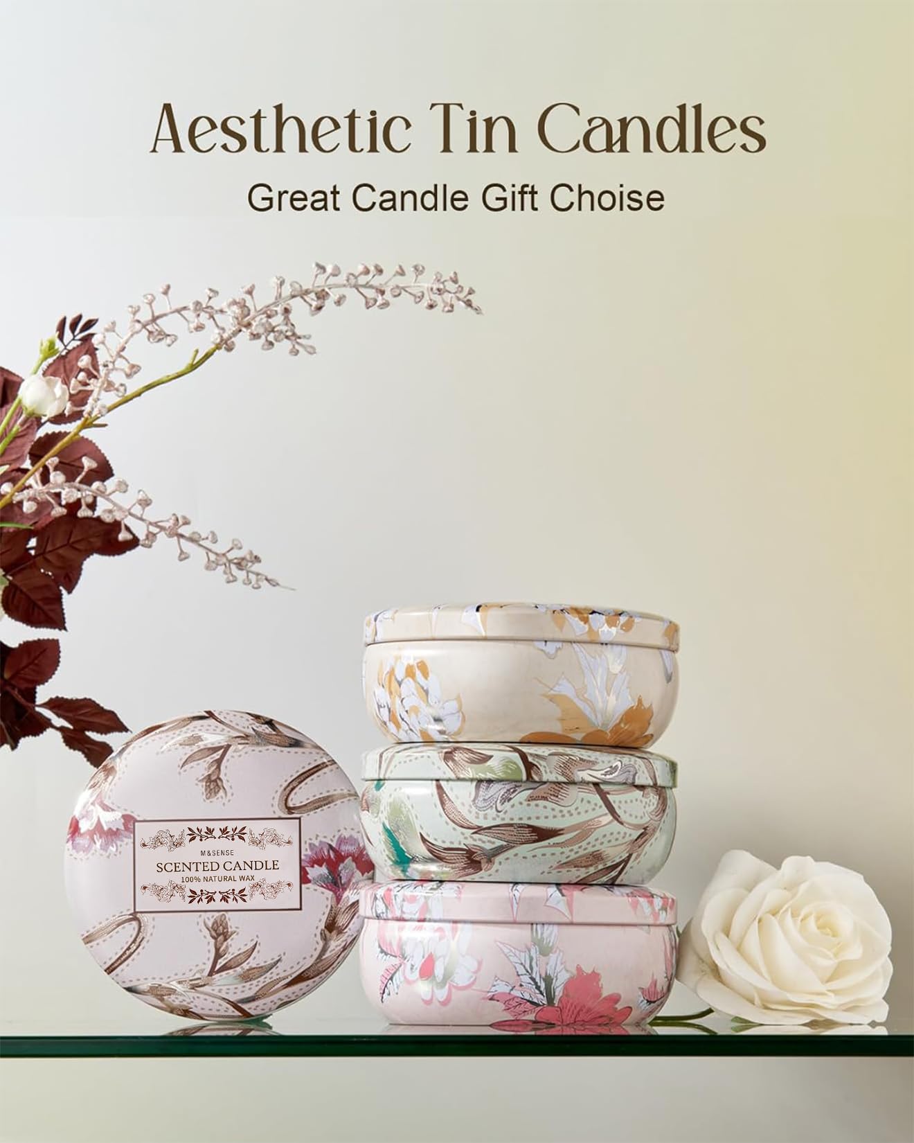 M&SENSE Clean Cotton 3-Wick Soy Tin Candle β 40-50h Burn, Vegan Wax