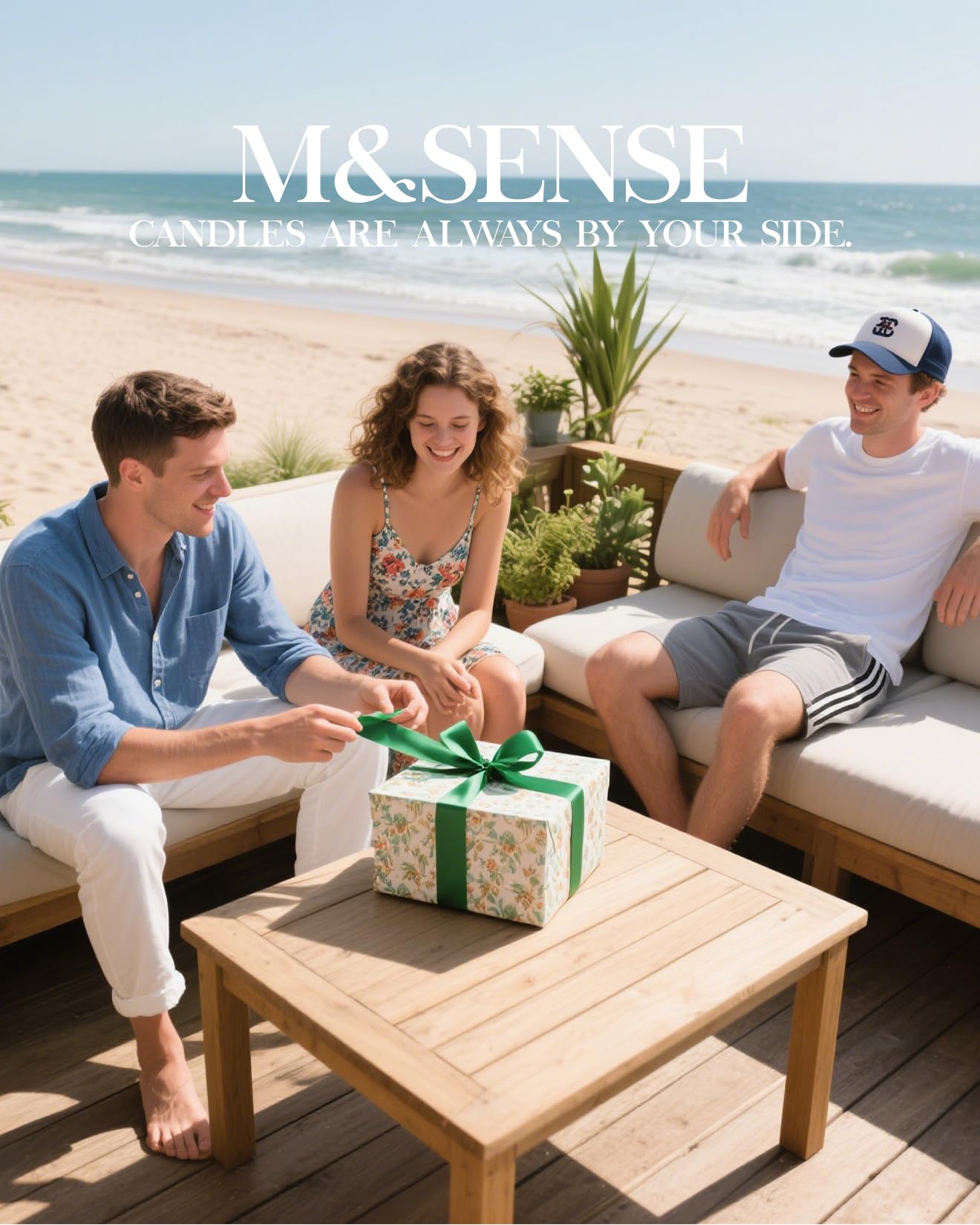 M&SENSE Coconut Beach Scented Candle โ 11.3oz Soy Wax, 70 Hour Burn Time
