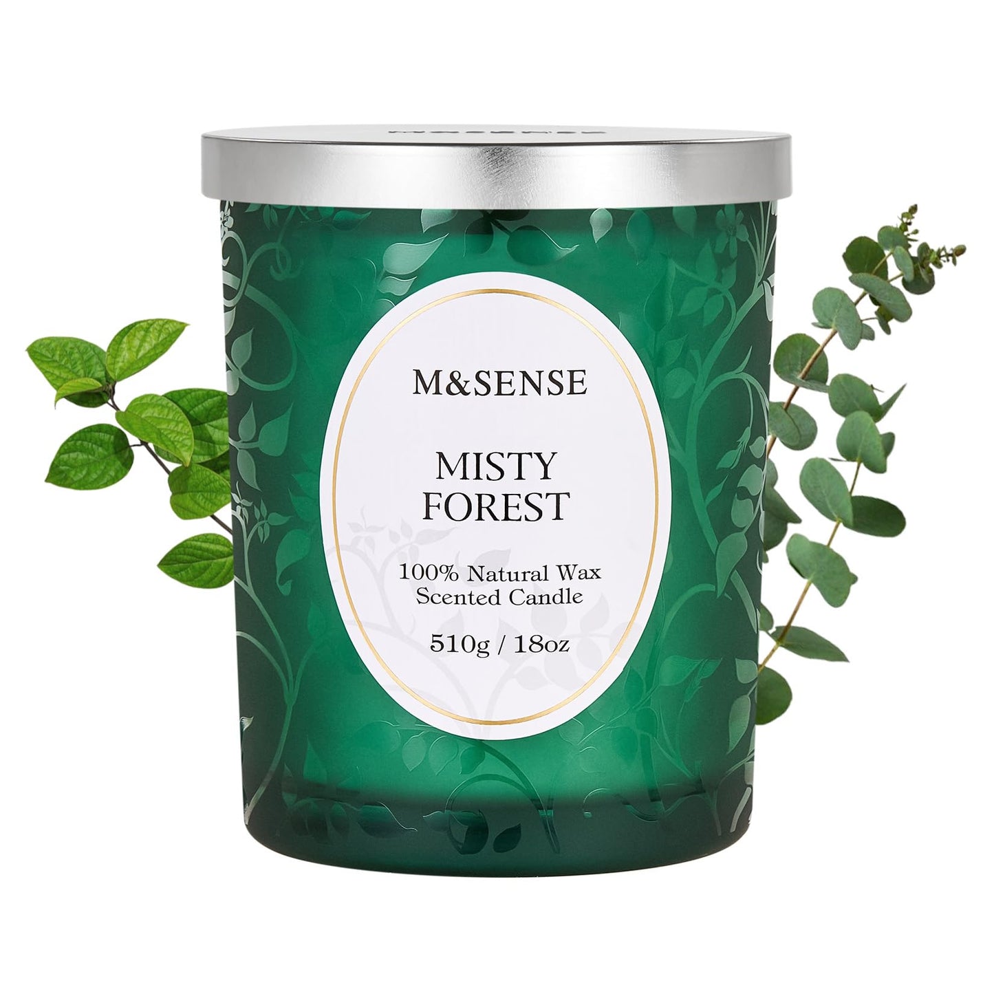 M&SENSE Misty Pine Forest Wood Wick Candle โ 18oz, 100-Hour Natural Soy Wax