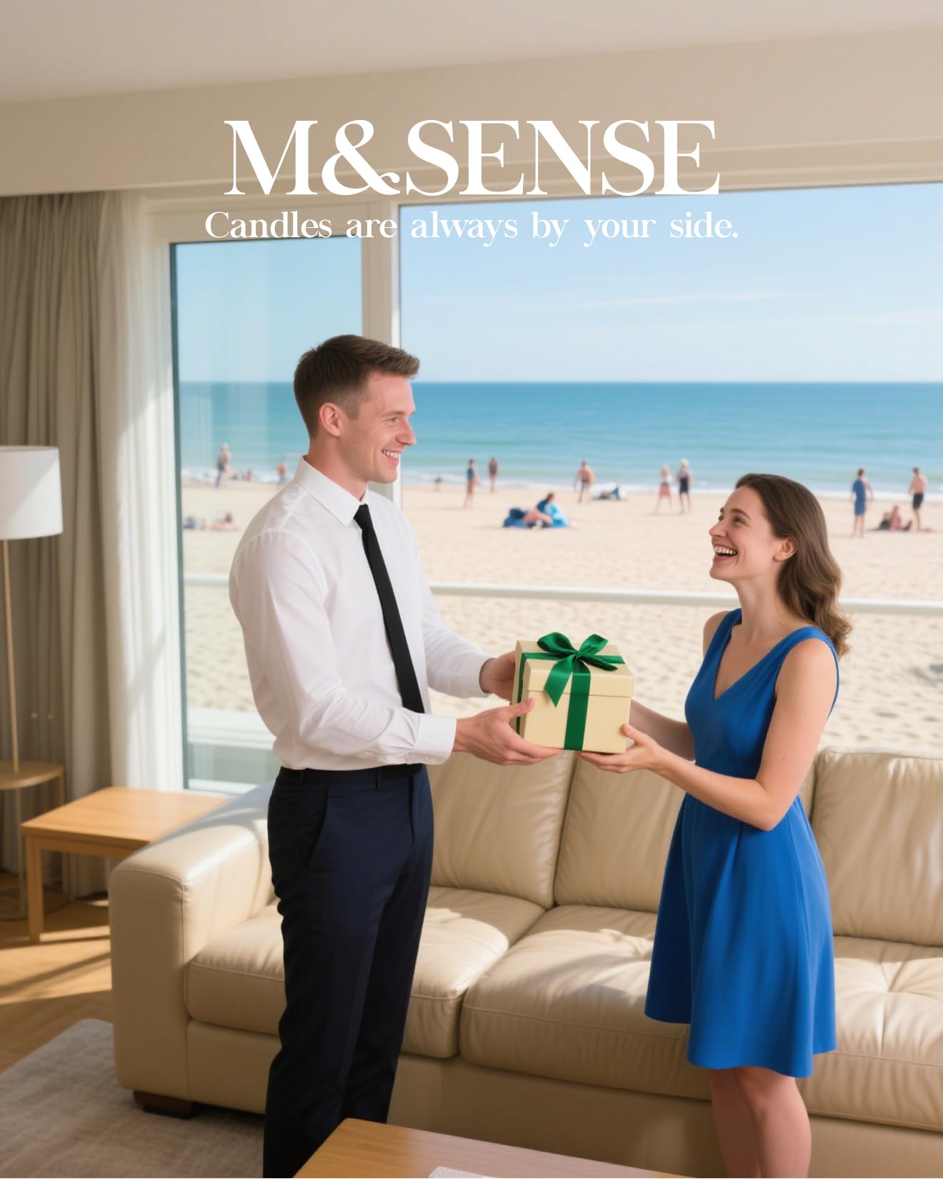 M&SENSE Oceanic Breeze Scented Candle β 11.3oz Soy Wax, 70-Hour Burn