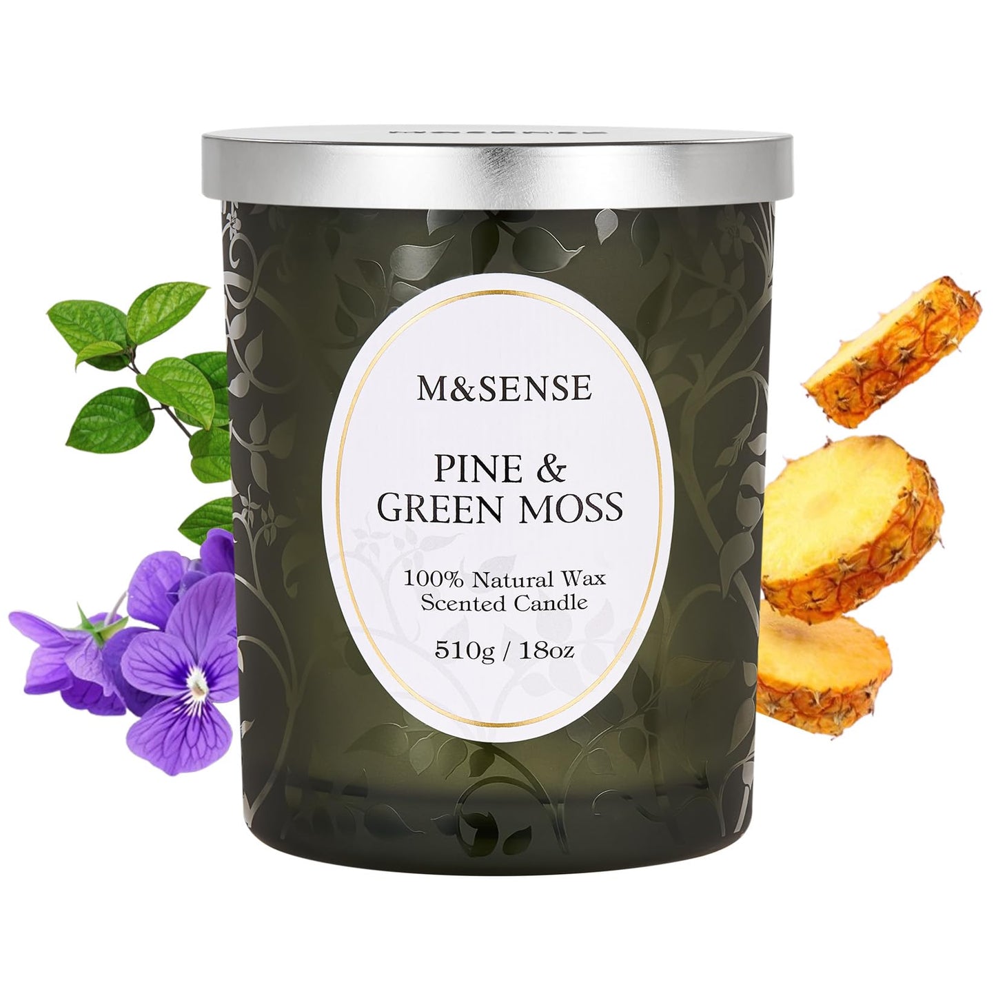 M&SENSE Pine & Moss Scented Candle โ Natural Soy Wax, 18oz, 100 Hours