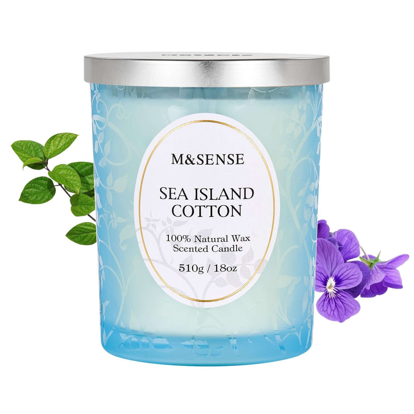 M&SENSE Sea & Cotton Scented Candle โ 18oz, 100 Hours, Wood Wick