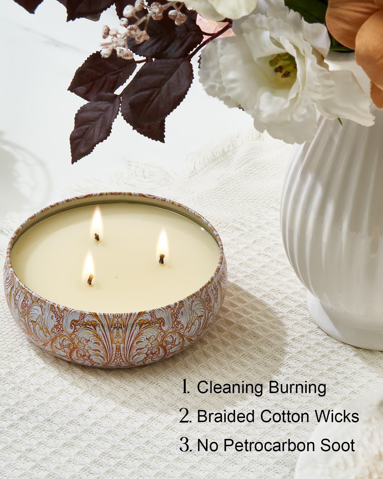 M&SENSE Wild Orchid Scented Candle | Large 3-Wick Soy Tin โ 40-50 Hours Burn, Vegan Wax