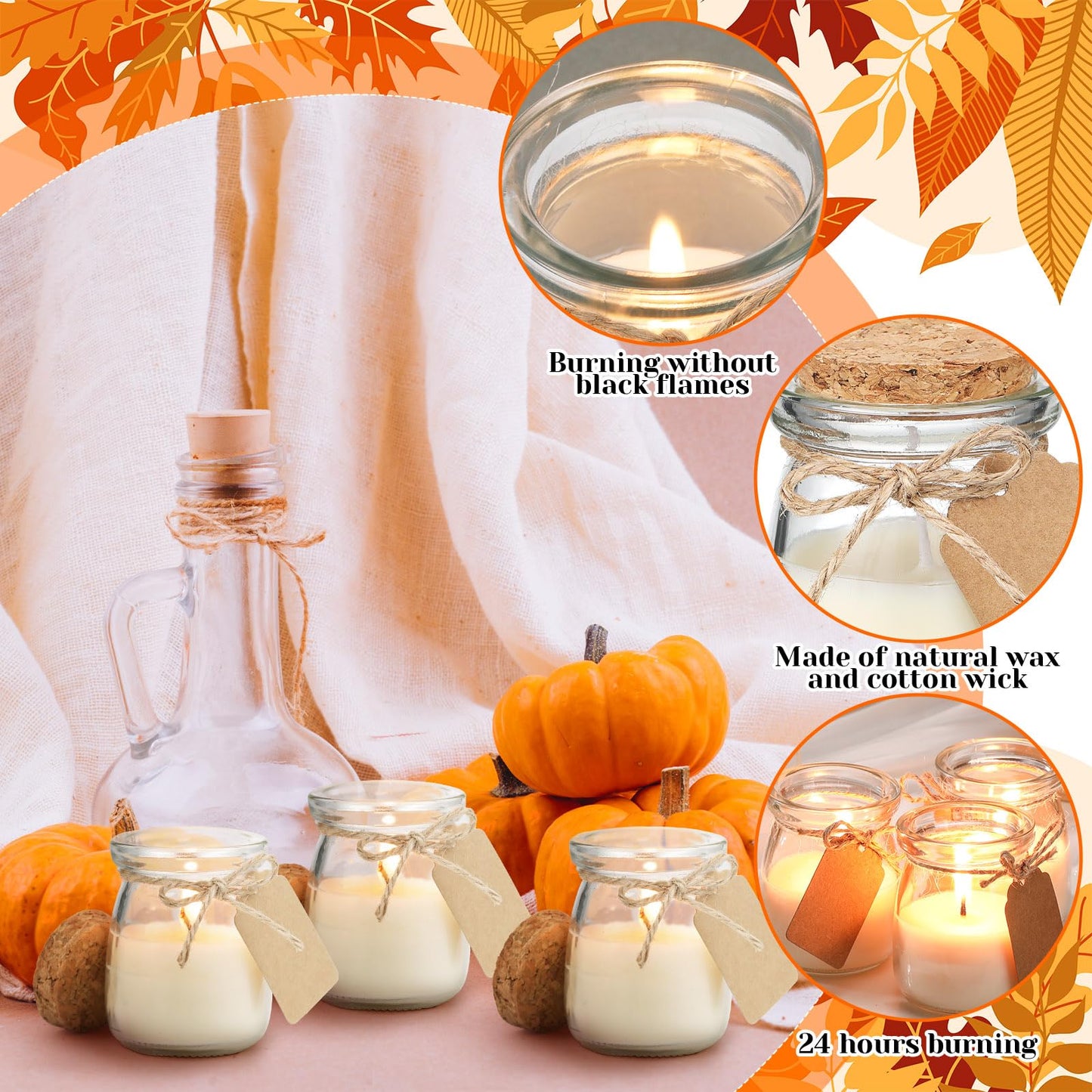 MTLEE 50 Pcs Pumpkin Jar Candles โ Thanksgiving Gifts, Natural Soy Wax, DIY Tags