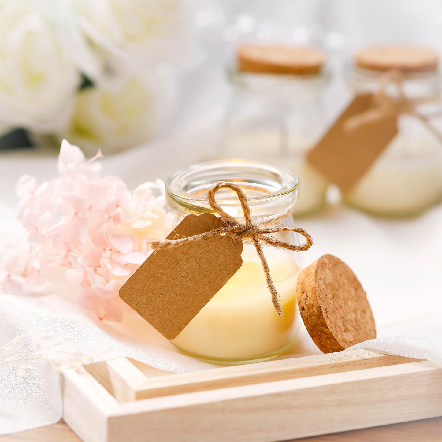 MTLEE 50 Pcs Wedding Jar Candles for Guests Jasmine Scent โ Soy Wax, DIY Tag Cards, Wedding Favors