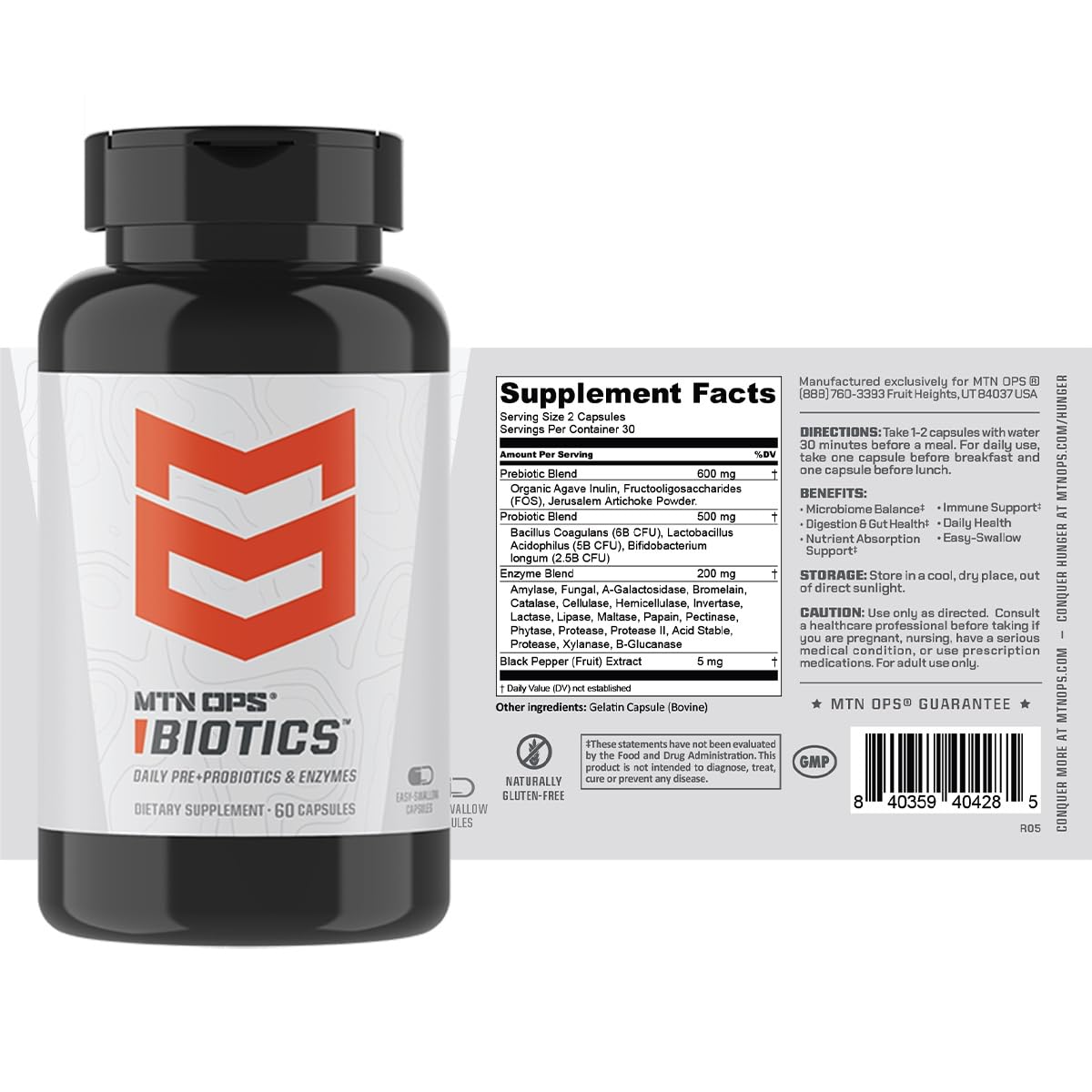 MTN OPS Biotics Daily Probiotic with Maca Root, Reishi, Boswellia & American Ginseng โ 60 Capsules | 30 Servings