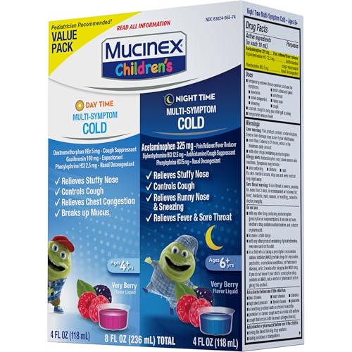 Mucinex Children's Day Time & Night Time Multi-Symptom Cold Liquid โ Very Berry, 8 oz (2x4 oz)