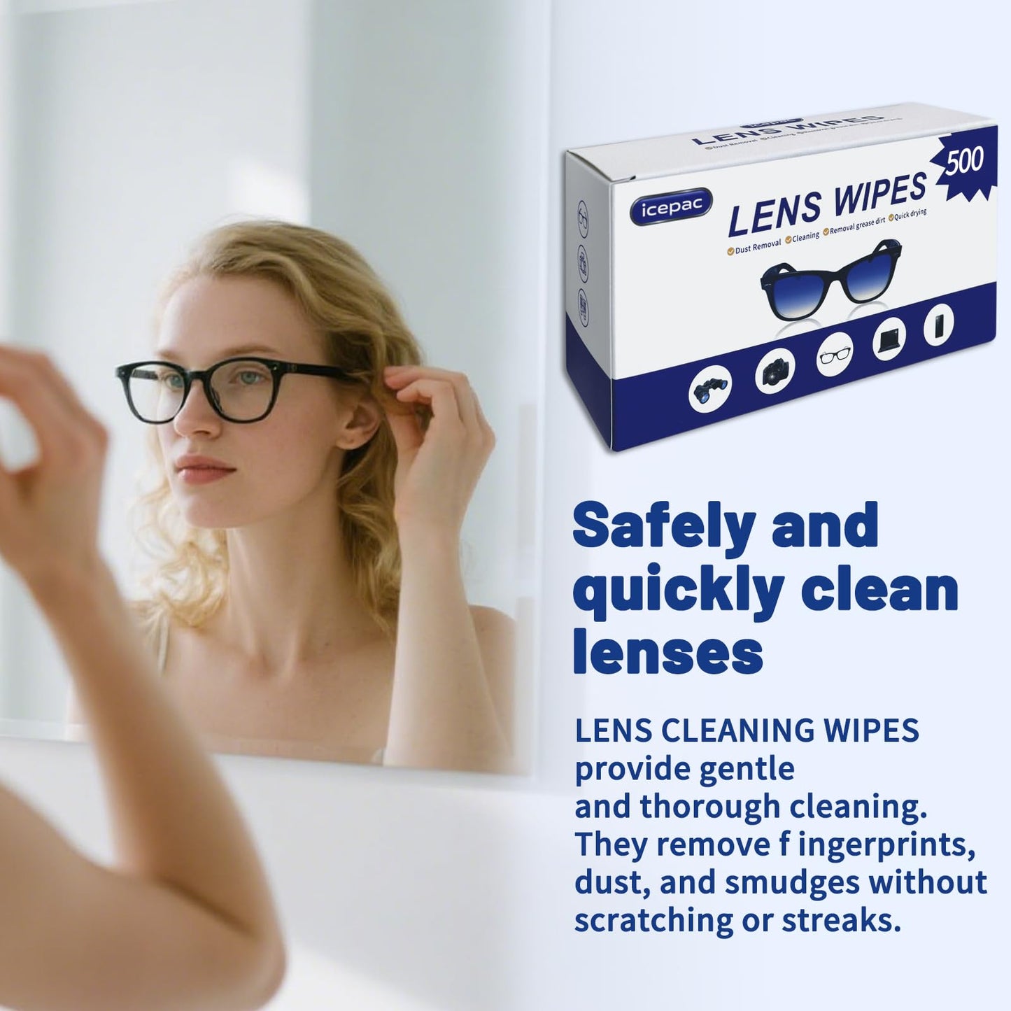 Lens Wipes for Eyeglasses โ 500 Count, Pre-moistened, Streak-Free, Scratch-Free