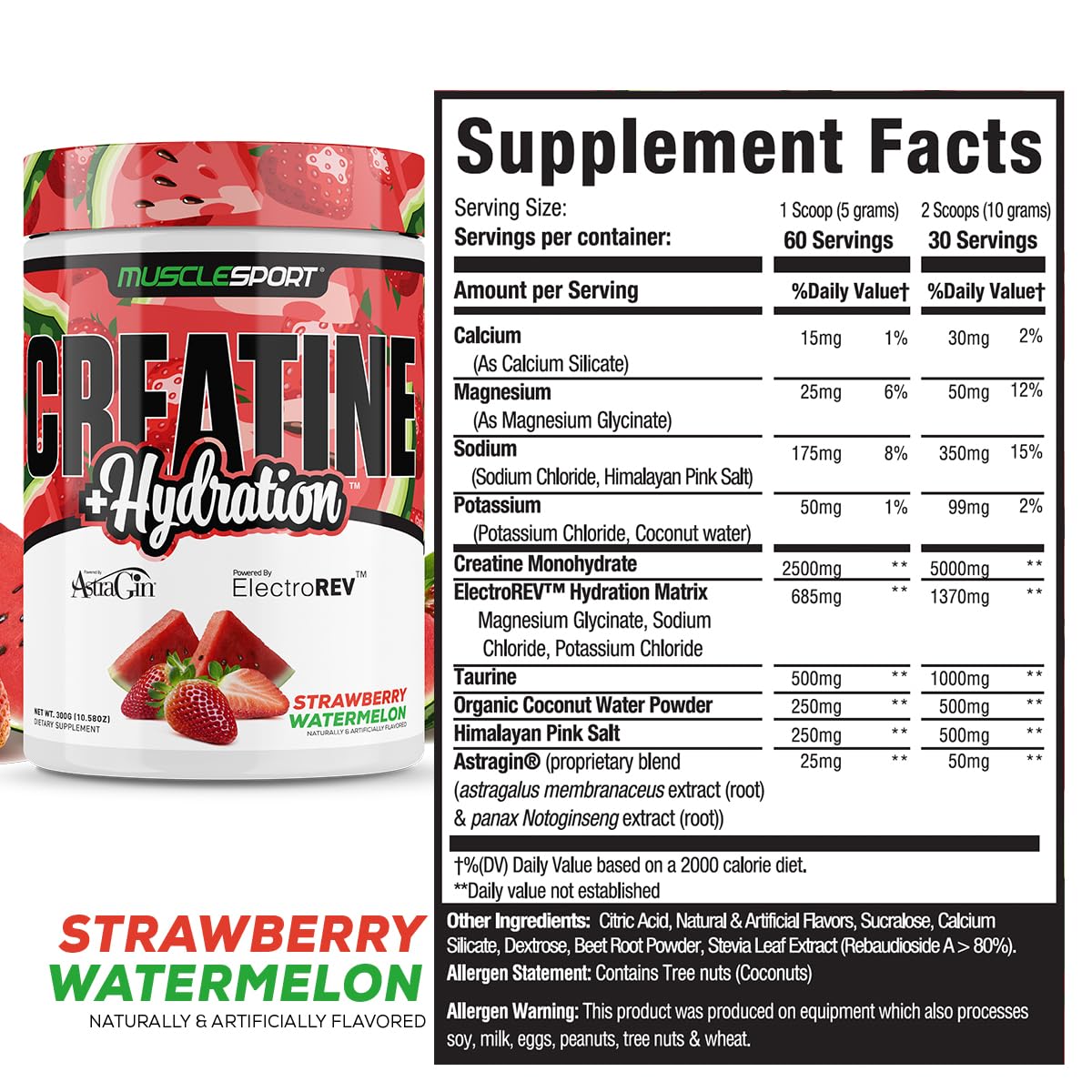 Musclesport Creatine Hydration 300g Strawberry Watermelon โ 5g Creatine per Serving