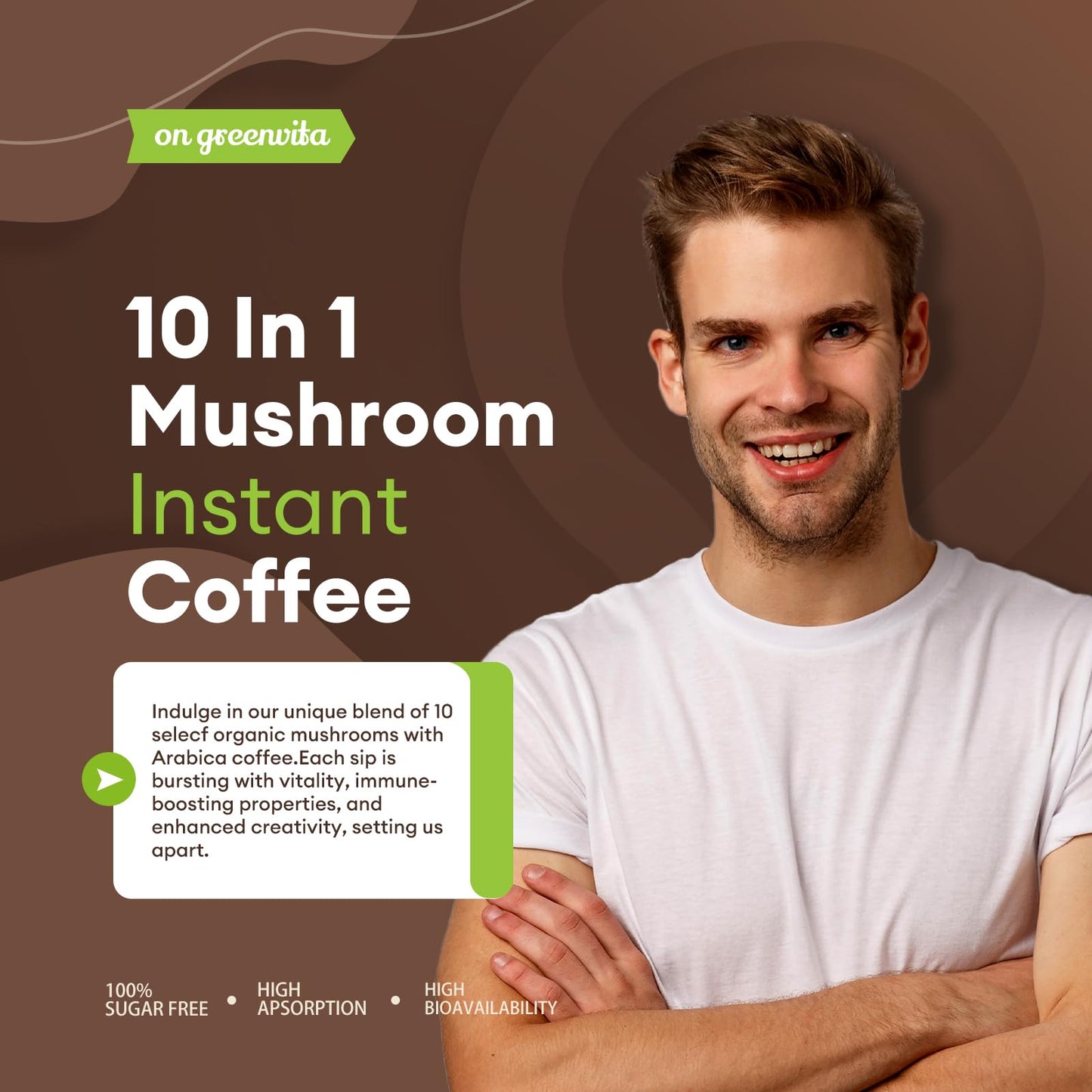 Mushroom Coffee 10-Mushroom Blend โ Lion's Mane, Reishi, Cordyceps & More | Brain Boost & Focus 6.35oz