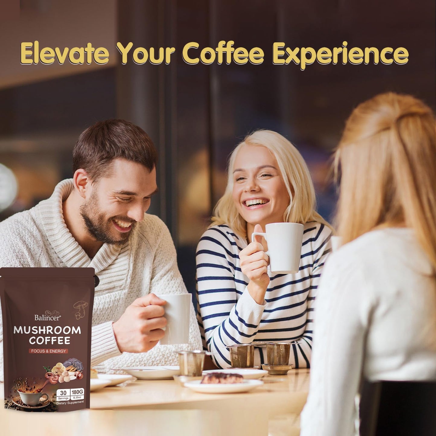 Mushroom Coffee with 6 Adaptogenic Mushrooms – Focus, Energy, Immunity & Gut Health (30 Servings)