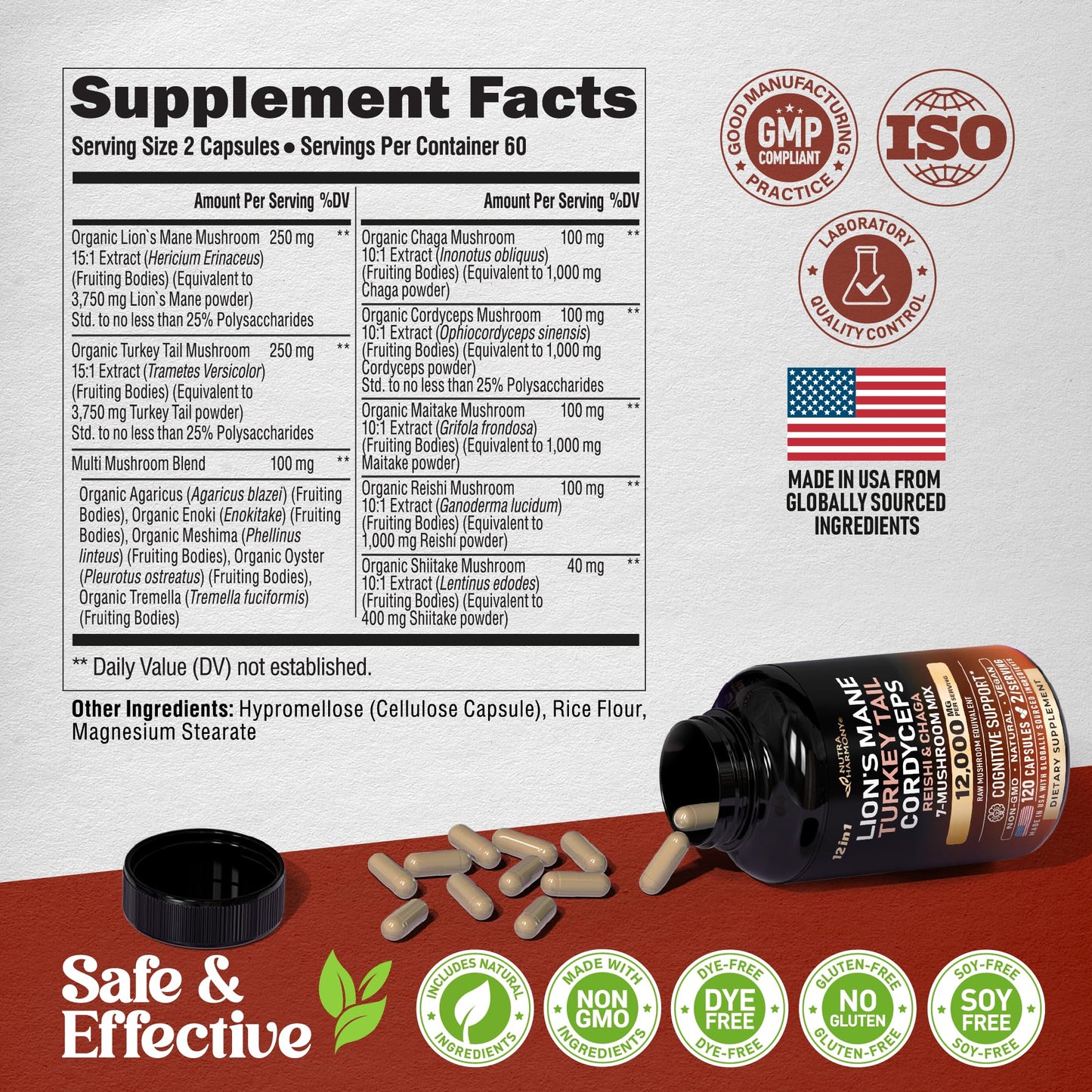 Mushroom Complex Supplement โ Organic 12-Mushroom Blend, USA Made