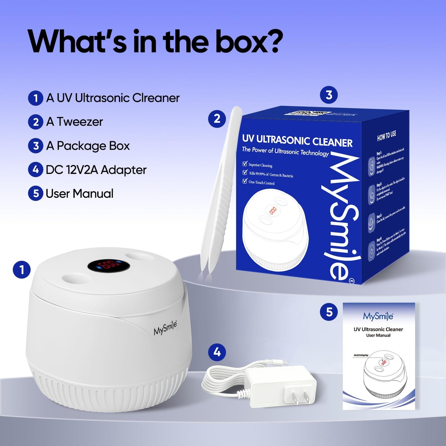 MySmile Dental Ultrasonic Retainer Cleaner โ 45kHz 200ml, UV Light, Portable for Aligner & Mouth Guard