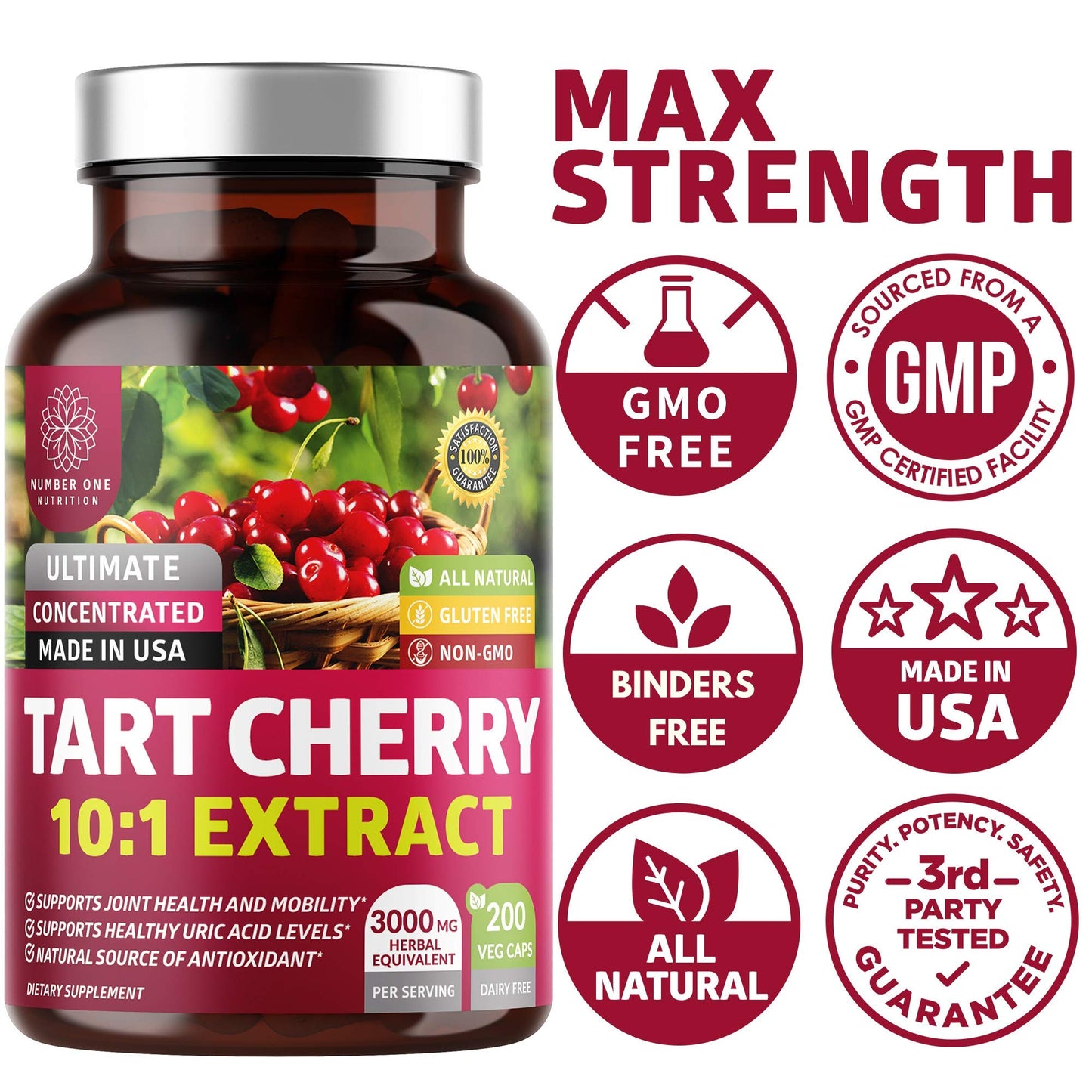 N1N Tart Cherry Extract Capsules โ 200 Veg Caps (Pack of 2), 3000 mg