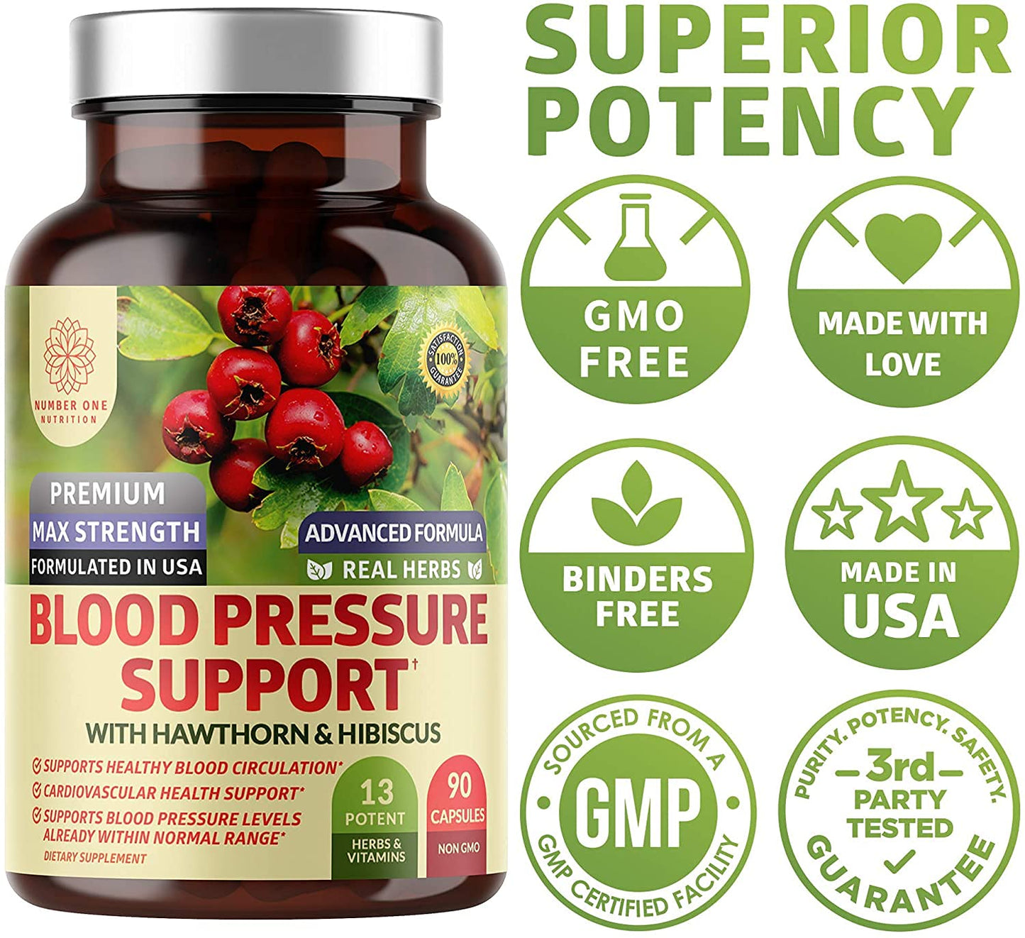 N1N 2-Pack Blood Pressure Support with Hawthorn & Hibiscus, 180 Caps