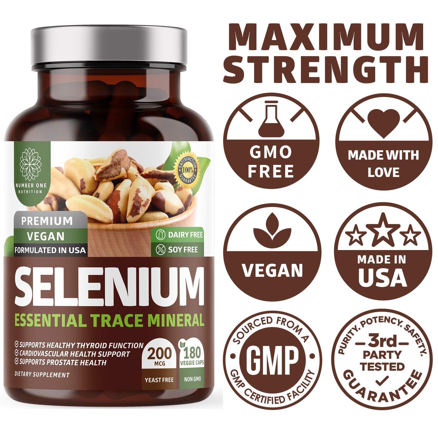 N1N Premium Pure Selenium 200MCG Max Absorption โ Immunity & Prostate Support, 180 Veg Caps