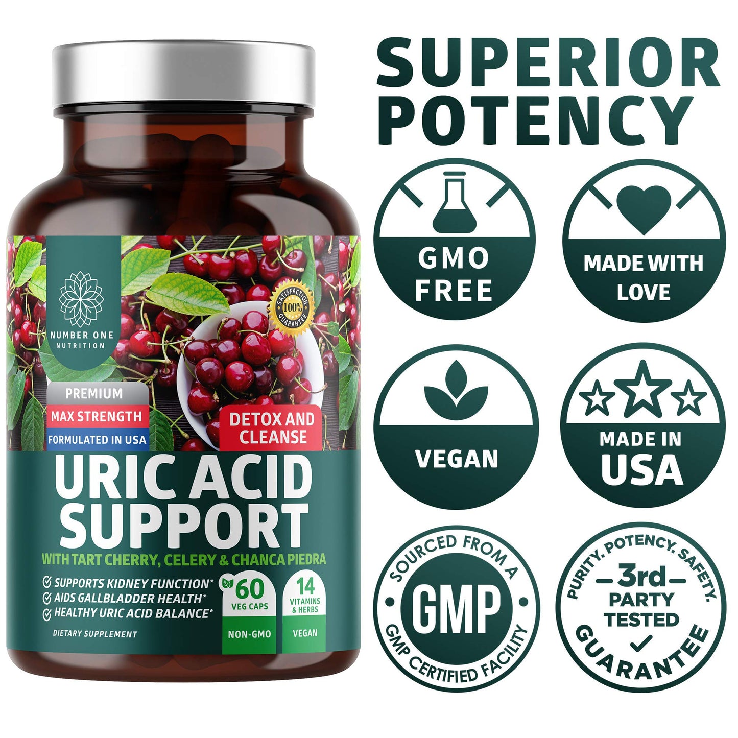 N1N Premium Uric Acid Support โ 14x Potent Herbs, All Natural Kidney & Uric Acid Cleanse (Pack of 2)