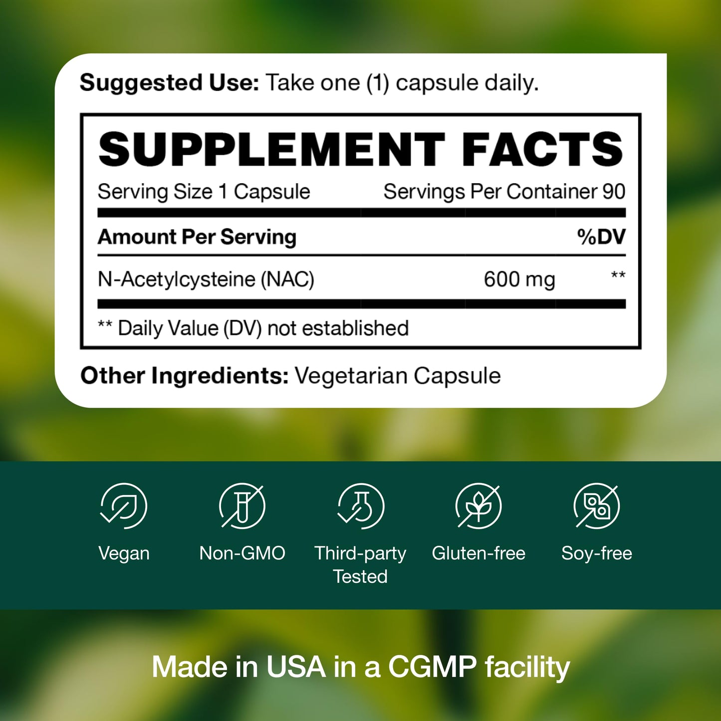 NAC Supplement 600mg โ N-Acetyl Cysteine | 90 Vegan Capsules