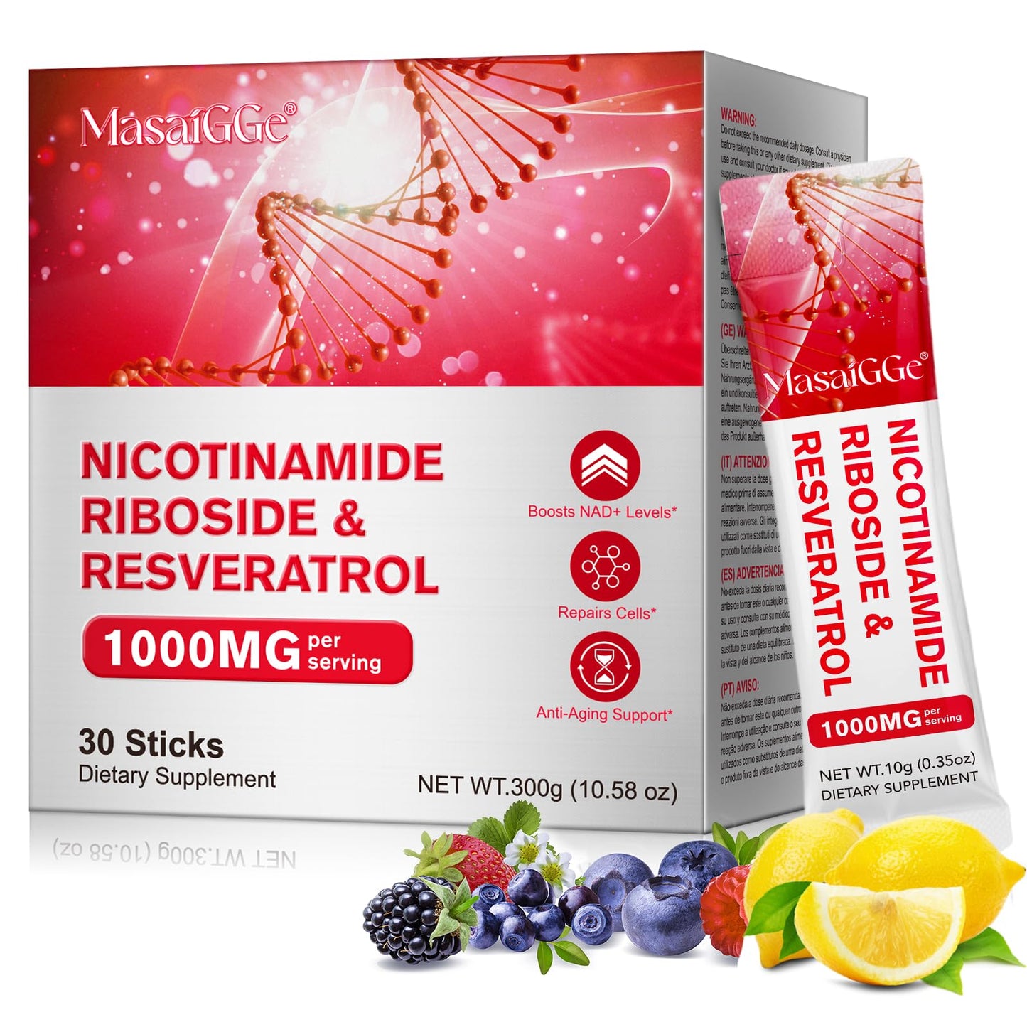NAD+ Liquid Supplement 1000mg โ Nicotinamide Riboside, Resveratrol & PQQ | 30 Packs