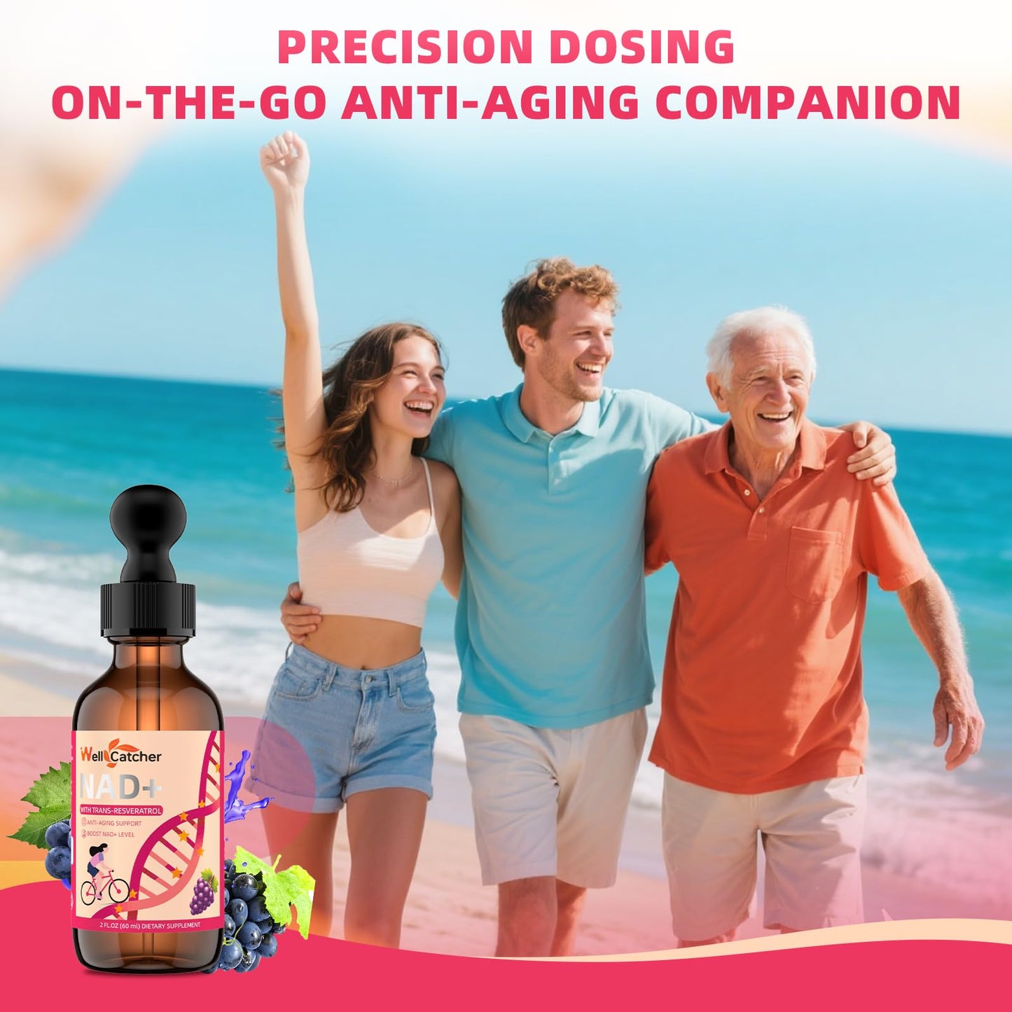 NAD+ Liquid Supplement for Women & Men โ NAD+ Resveratrol Drops with CoQ10, Vitamin B2, Grape Seed Extract | 30 Servings