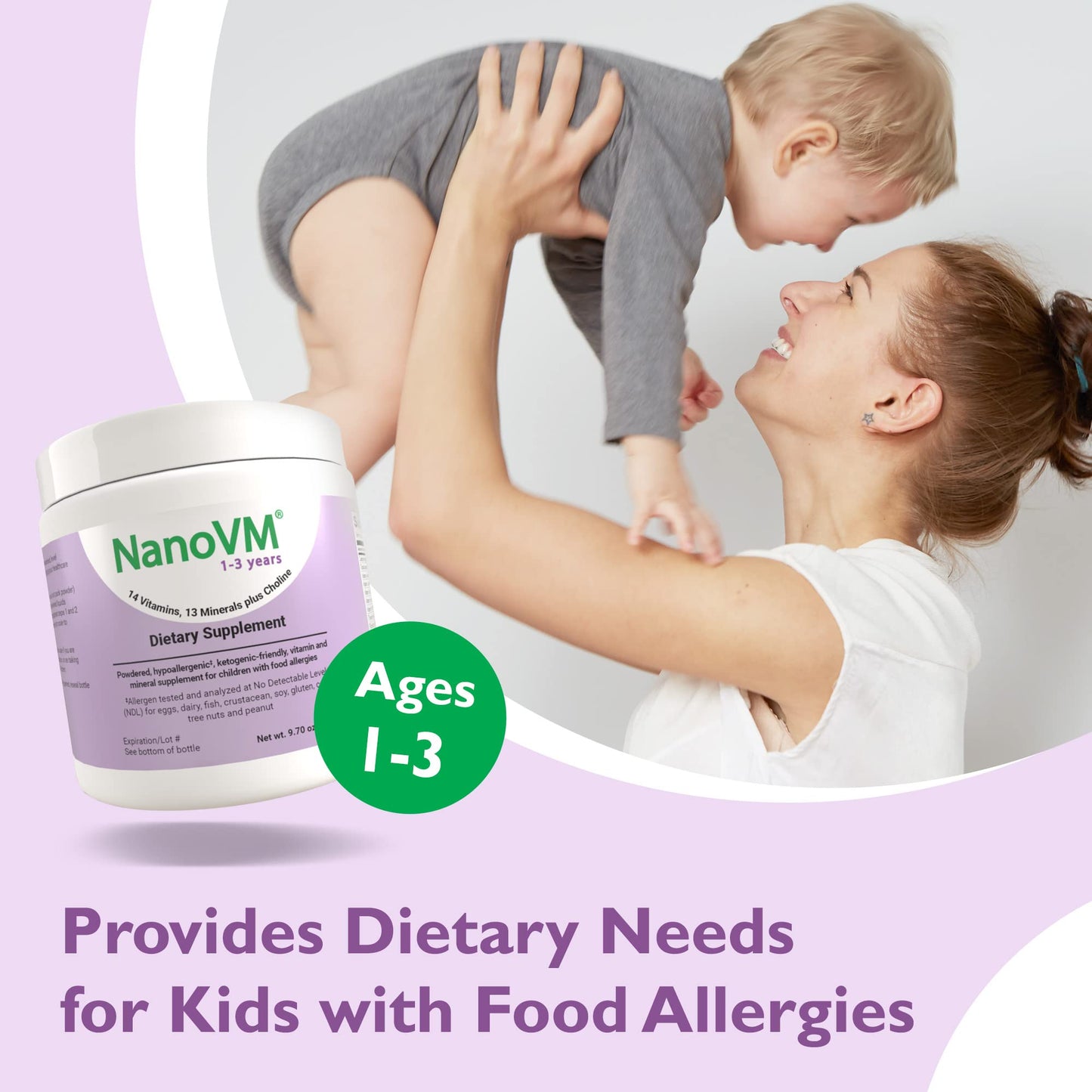 NanoVM 1-3 Years Allergen-Free Multivitamin for Kids β Unflavored Powder, 14 Vitamins & 13 Minerals (275g) | Solace Nutrition