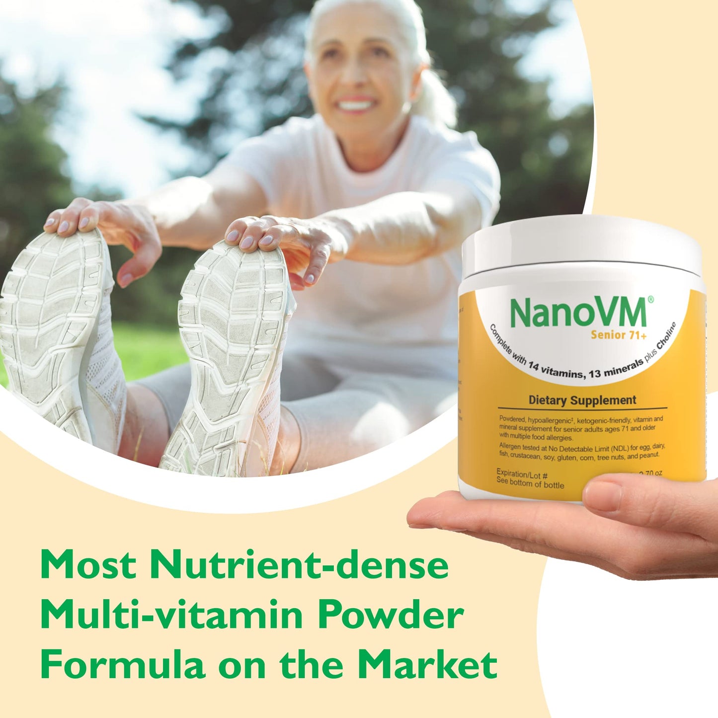 NanoVM Senior 71+ Unflavored Multivitamin Powder | Allergen-Free, Low-Carb (275g) โ Solace Nutrition