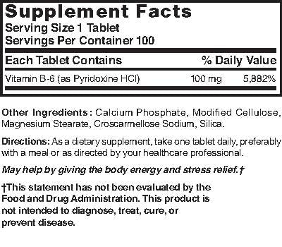 NAT B Vitamin B-6 TB 100MG โ Vitamin B6 Supplement (100 Tablets)