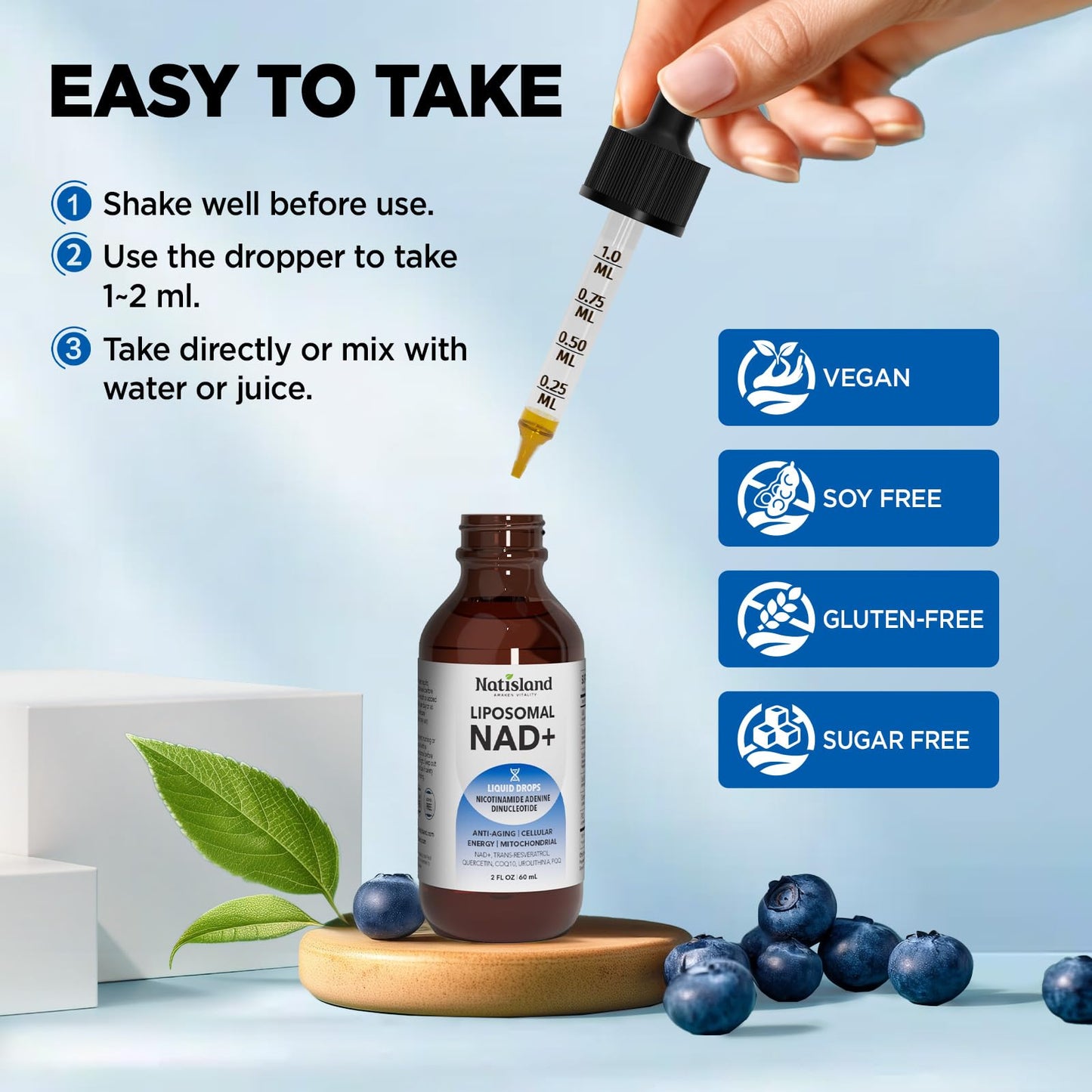 NATISLAND Liposomal NAD+ Supplement 1000mg โ Liquid NAD+ for Energy, Metabolism & Anti-Aging (2 oz)