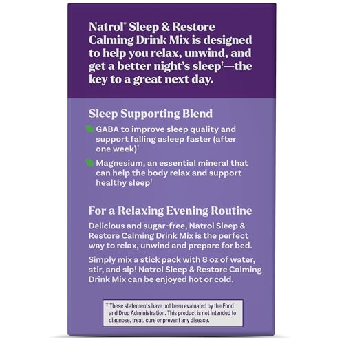 Natrol Sleep + Restore Calming Drink Mix with Magnesium Glycinate, GABA, Lemon Chamomile β 10 Stick Packs