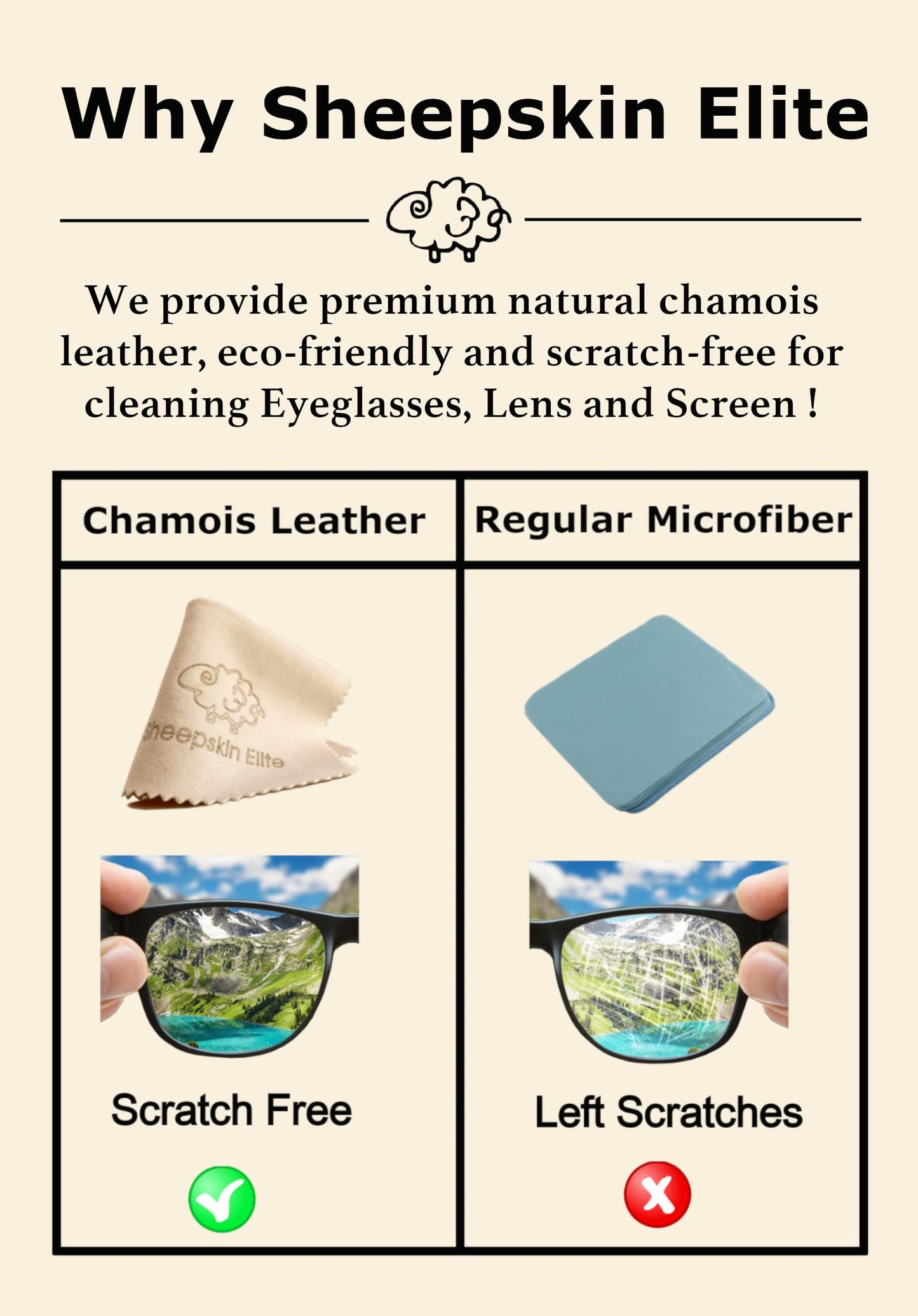 Natural Chamois Leather Cleaning Cloths โ 4 Pack, Small | Eyeglasses, Camera Lens, Screens