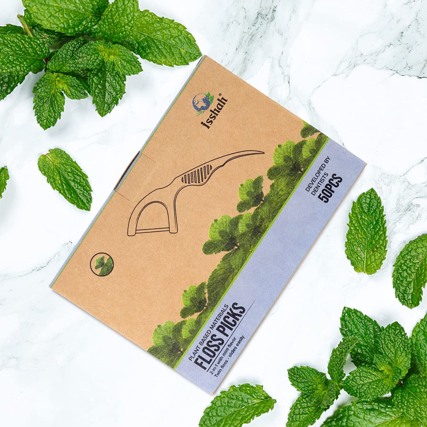 Natural Dental Floss Picks 100 Count โ Vegan, Eco Friendly, Mint Twin Floss