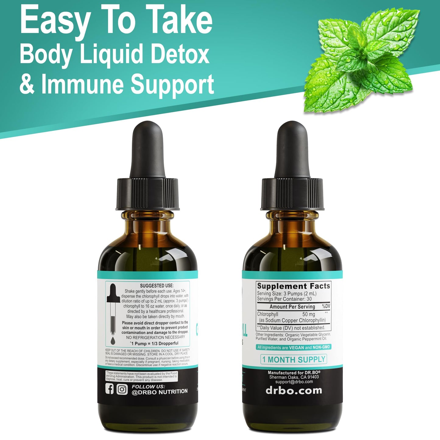 Chlorophyll Liquid Drops โ Body Detox, Odor Cleanse & Immune Support | Vegan 2 oz