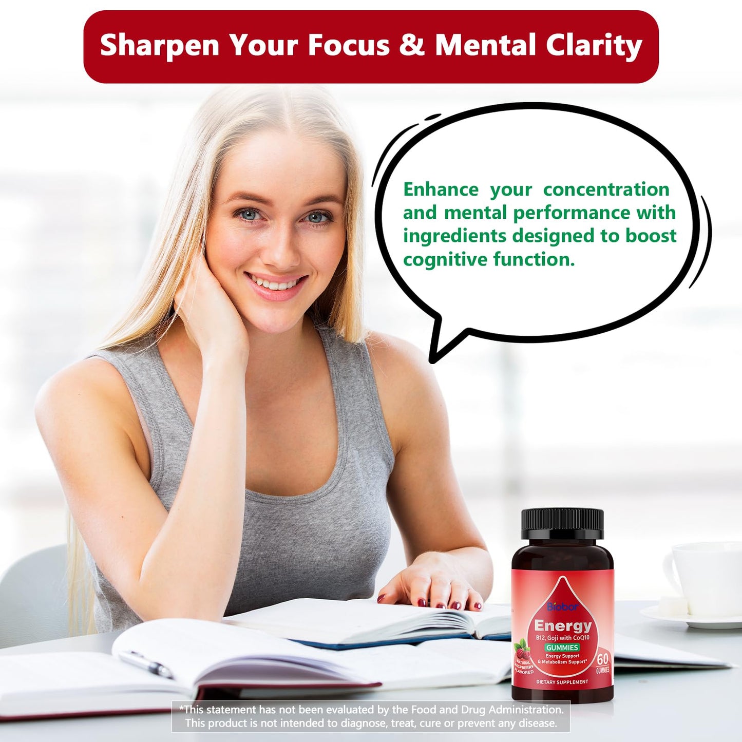 Natural Energy Gummies with Vitamin B12, Goji & CoQ10 โ Raspberry, 120 Count (GMO Free, Gluten Free)