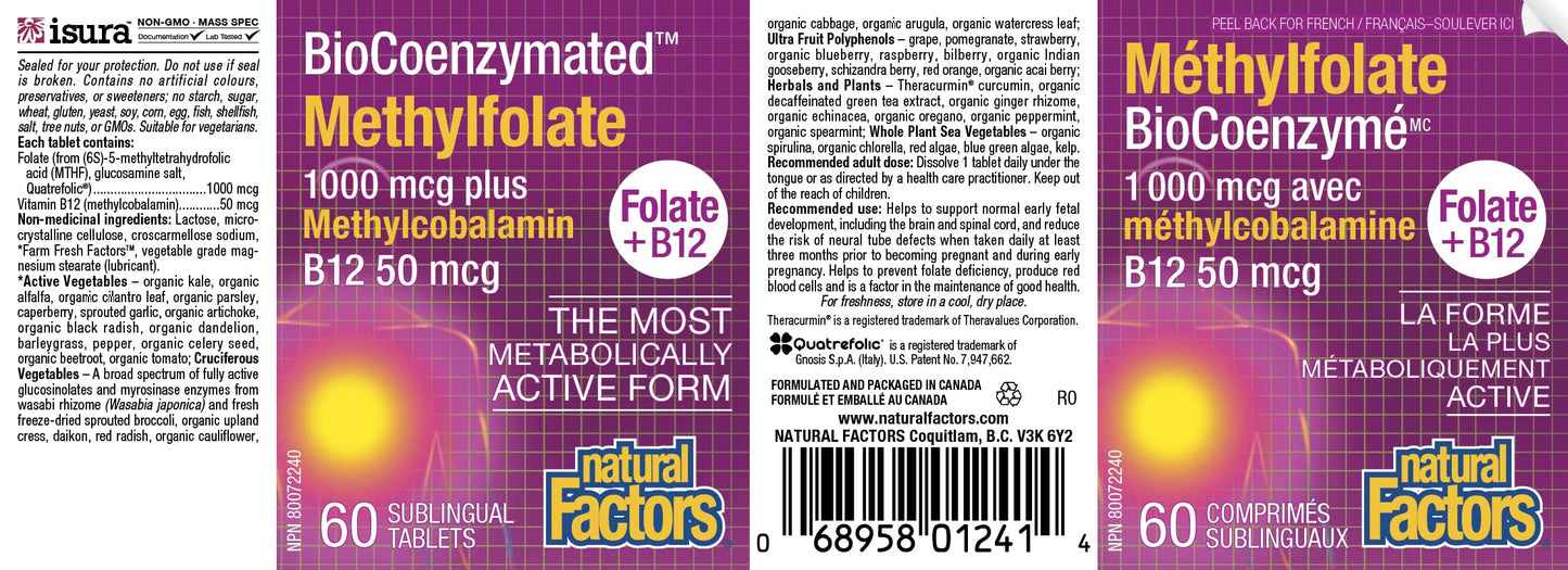 Natural Factors Biocoenzymated Methylfolate 1000 mcg โ 60 Count