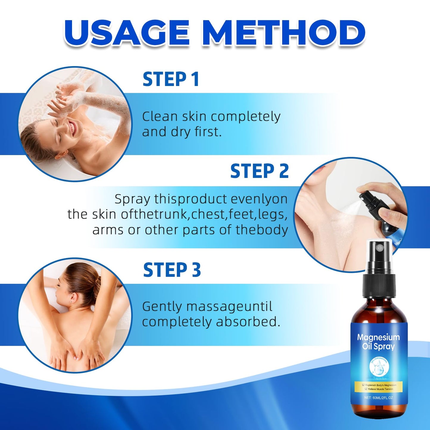 Pure Magnesium Oil Spray โ Foot & Body Care, 60ml Leak-Proof Portable Bottle
