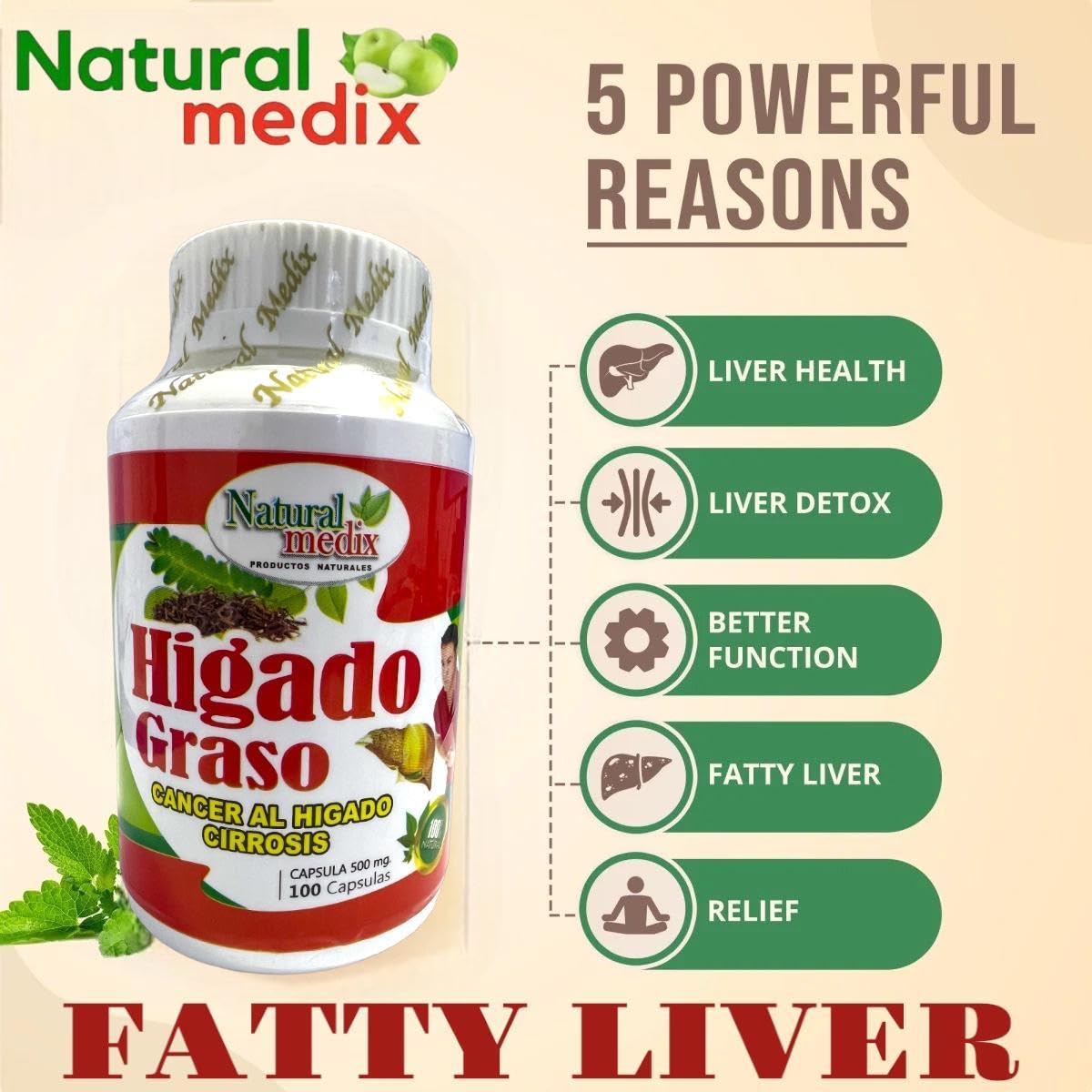 Natural Medix Fatty Liver Herbal Supplement with Artichoke, Dragon's Blood & Boldo โ 100 Capsules | Liver Support