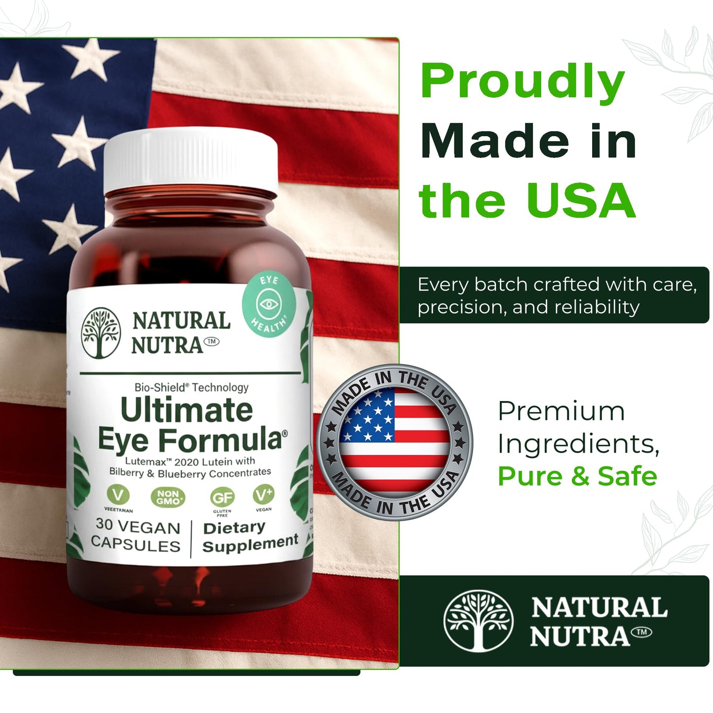 Natural Nutra Eye Health Supplement - Bilberry & Blueberry for Day & Night Vision, Vegan & Non-GMO