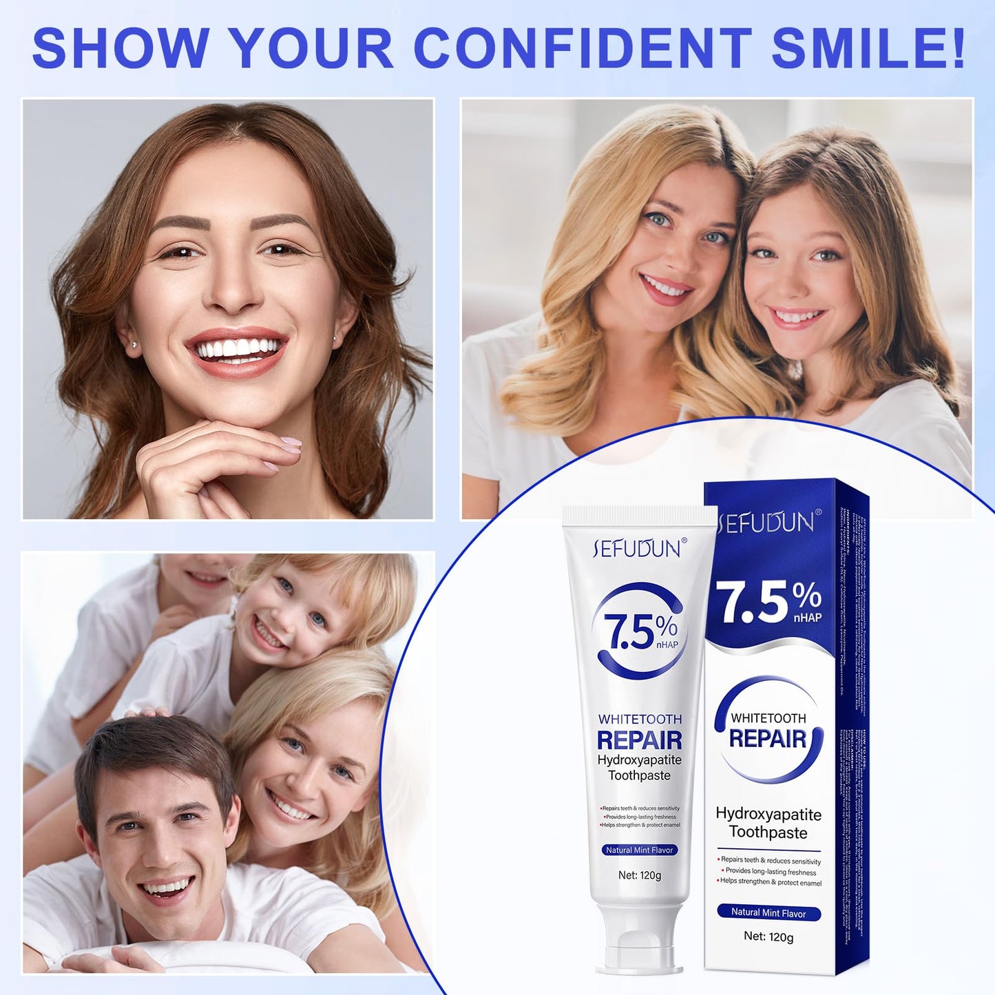 7.5% Hydroxyapatite Toothpaste (Fluoride Free) โ Nano HA for Sensitive Teeth, Enamel Protection (2pcs)