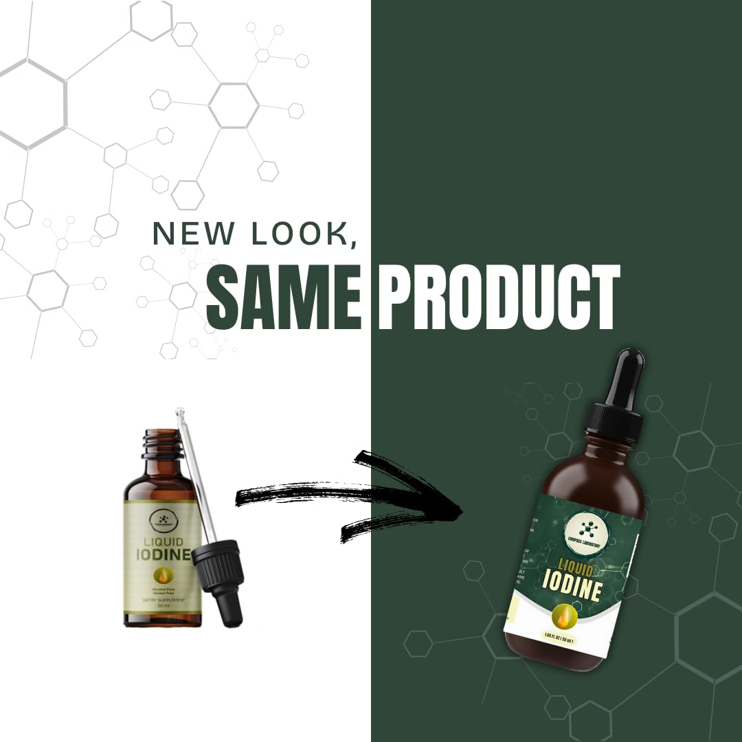 Compass Laboratory Iodine Liquid Drops โ 50ml, 250mcg/Serving, High-Purity Dietary Supplement