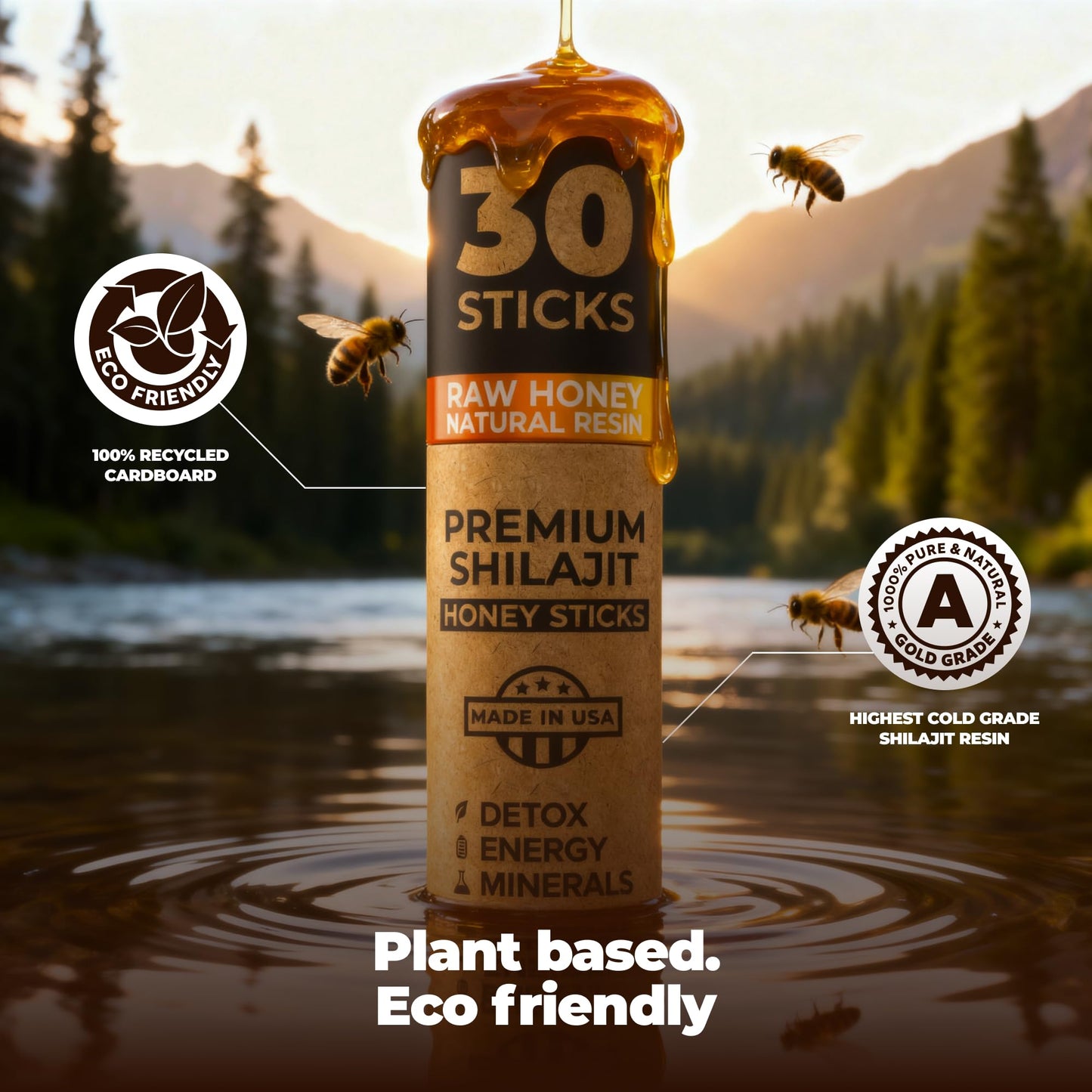 NATURAL SHILAJIT Honey Sticks โ Shilajit Resin with Raw Honey, Fulvic Acid & Minerals (30 Sticks)