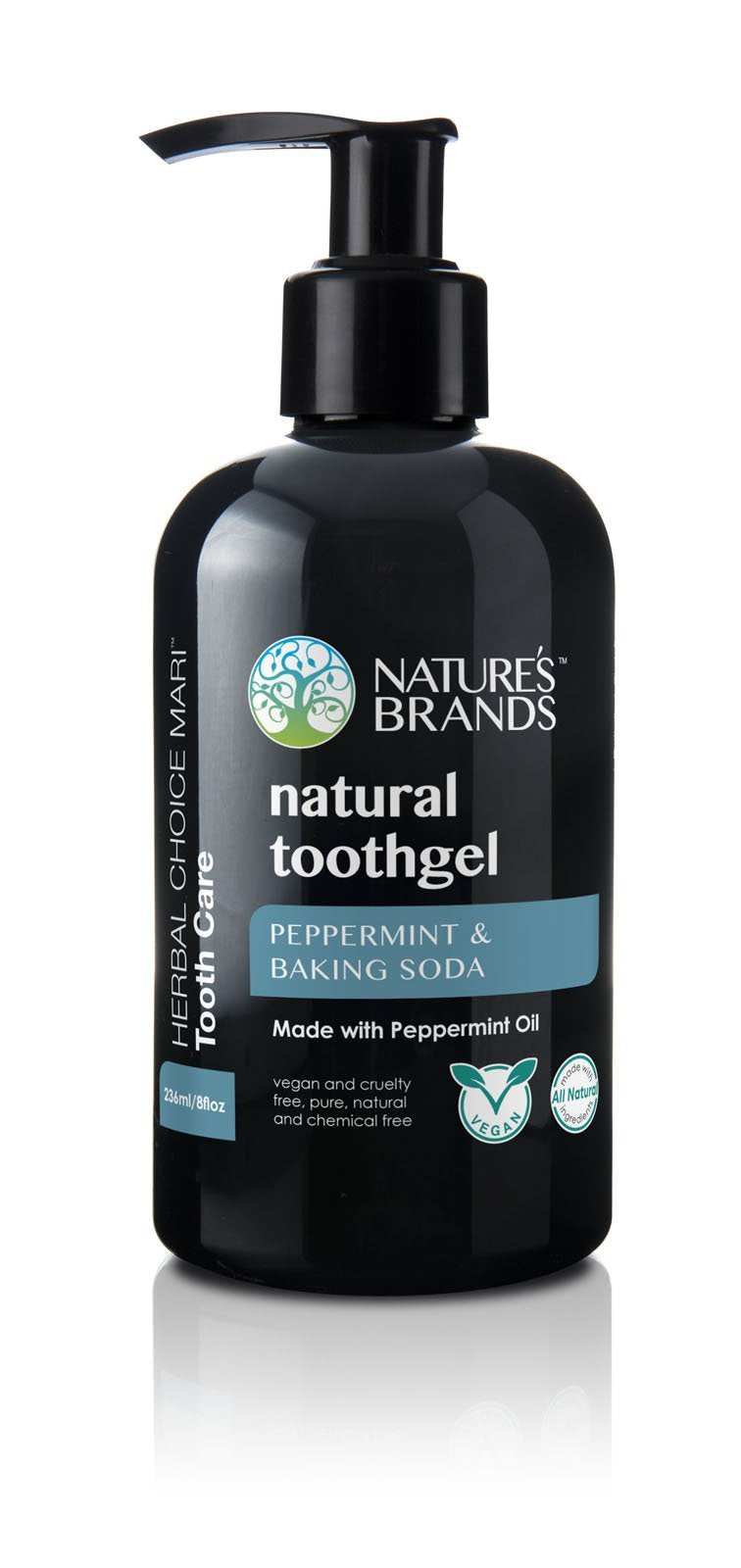 Natural Toothgel (Peppermint & Baking Soda) - Herbal Choice Mari (8 oz, BPA-Free)