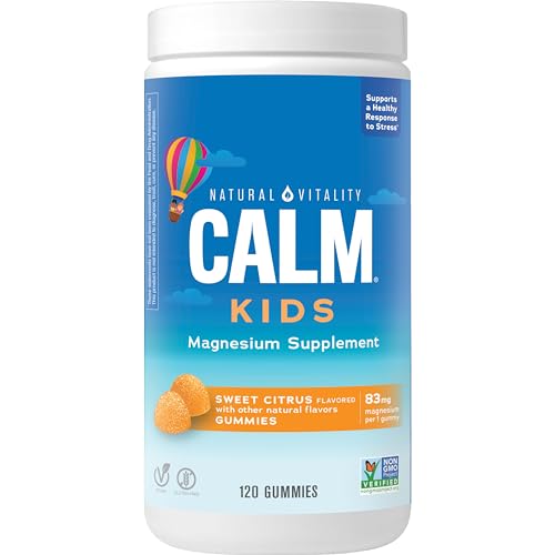 Natural Vitality CALM Kids Magnesium Gummies โ Magnesium Citrate, Stress Relief, Gluten Free, Vegan (120 Gummies)