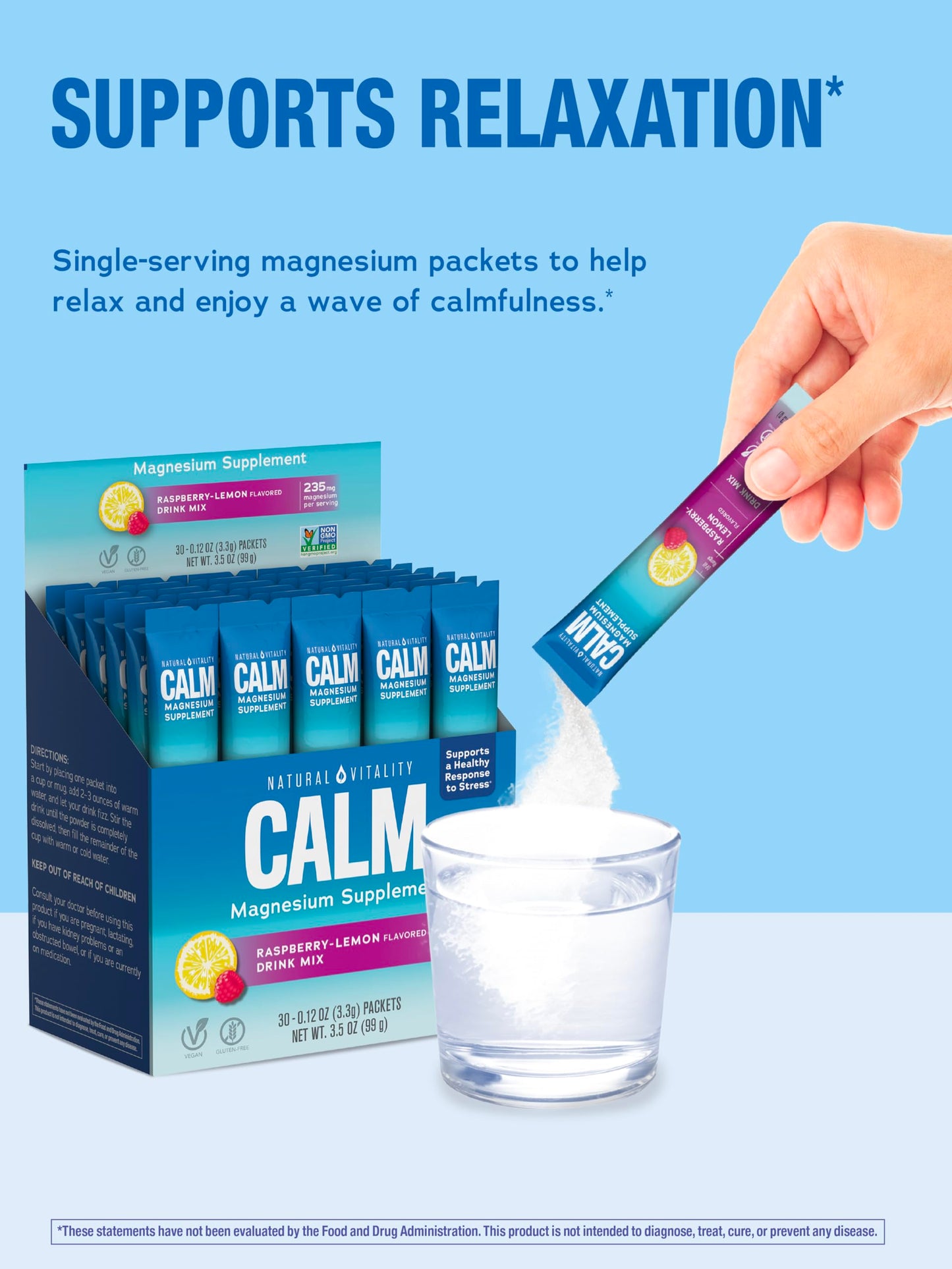Natural Vitality CALM Magnesium Citrate Drink Mix โ Raspberry Lemon, 30 Packets