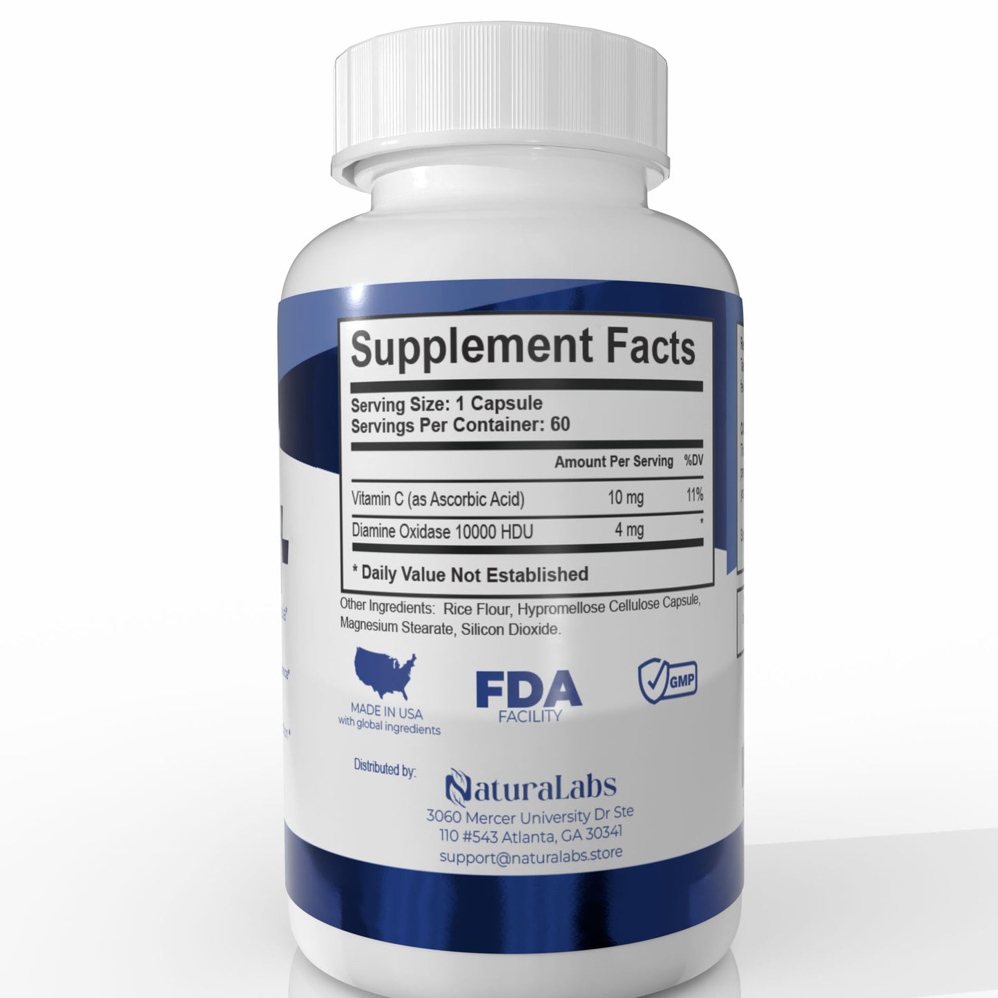 NATURALABS DAO Histamine Blocker – Diamine Oxidase (DAO) + Vitamin C for Gut Health | 60 Servings
