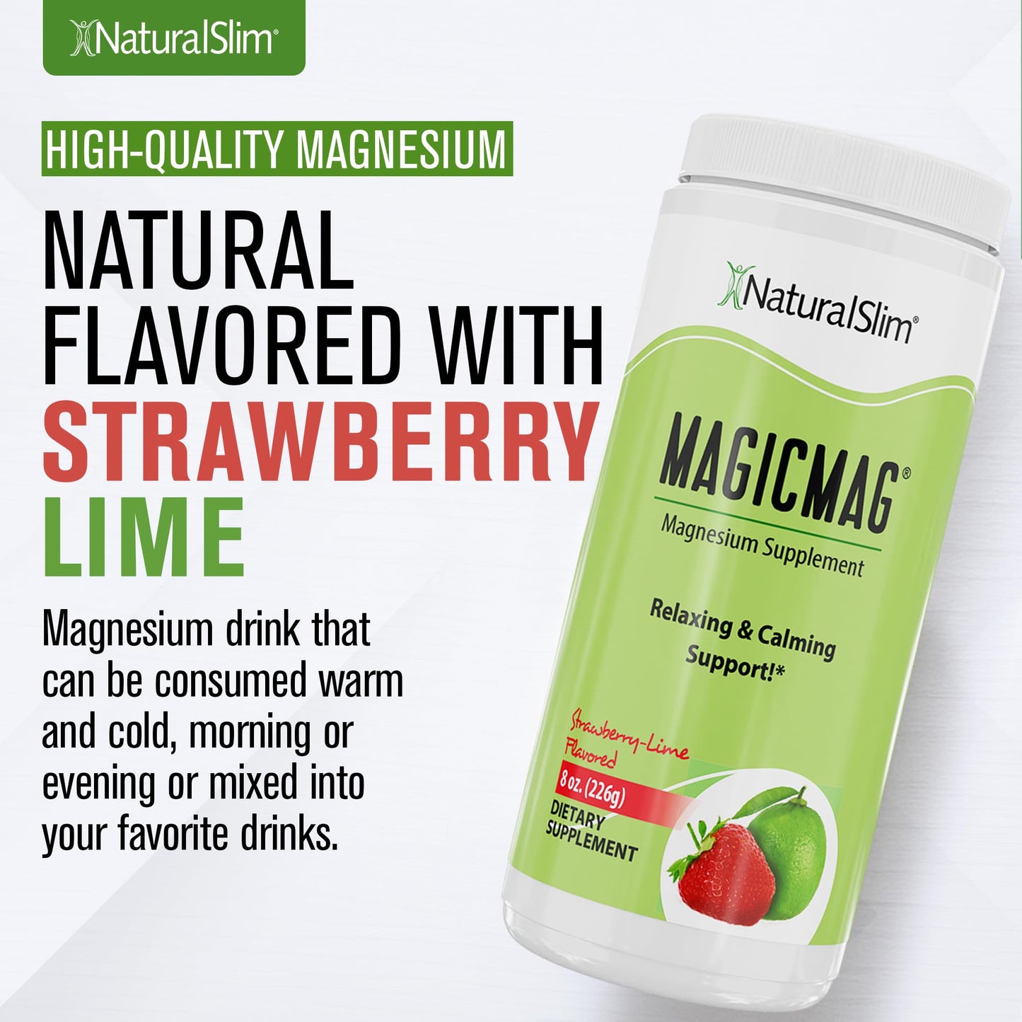 NaturalSlim MagicMag Magnesium Citrate Powder โ Strawberry Lime Flavor, 8oz Drink Mix (3 Pack)