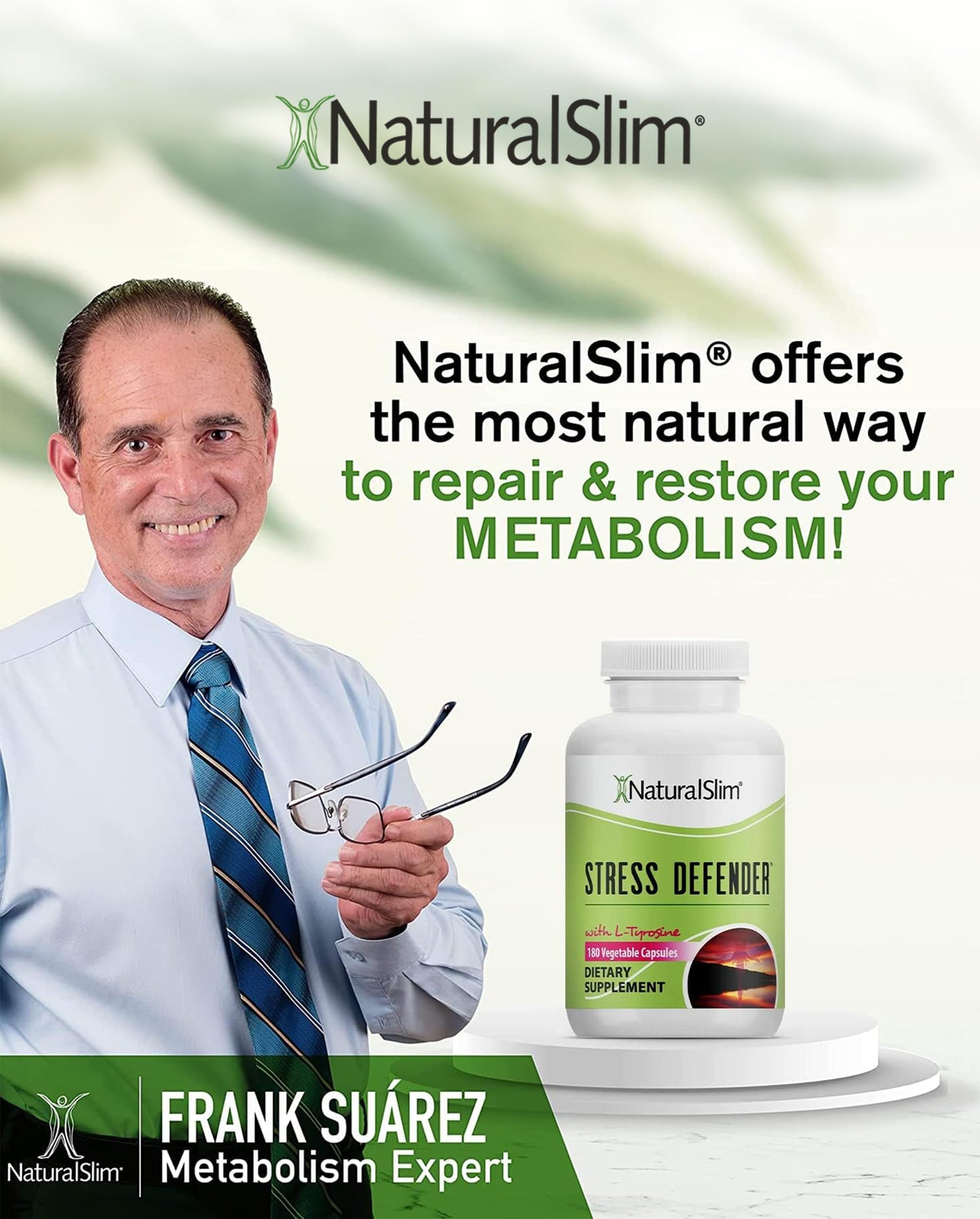 NaturalSlim Stress Defender โ Stress Relief & Cortisol Support | 3-Pack, 180 Vegetarian Capsules