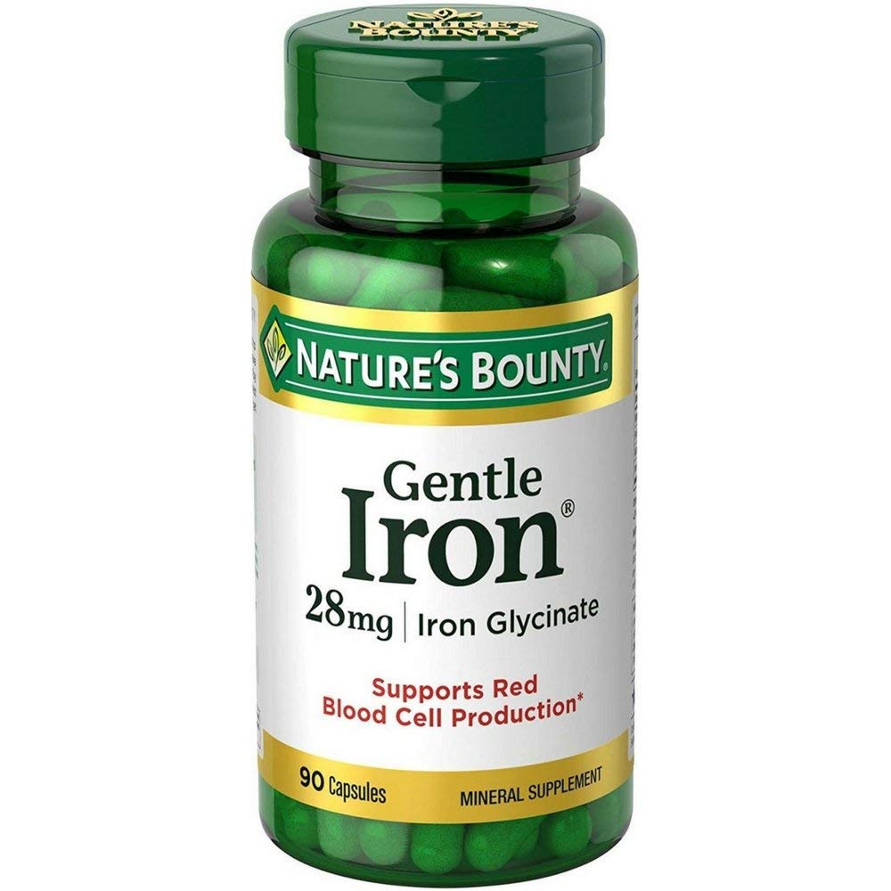 Nature's Bounty Gentle Iron 28 mg โ 90 Capsules | Iron Glycinate, Folic Acid, B12 & Vitamin C