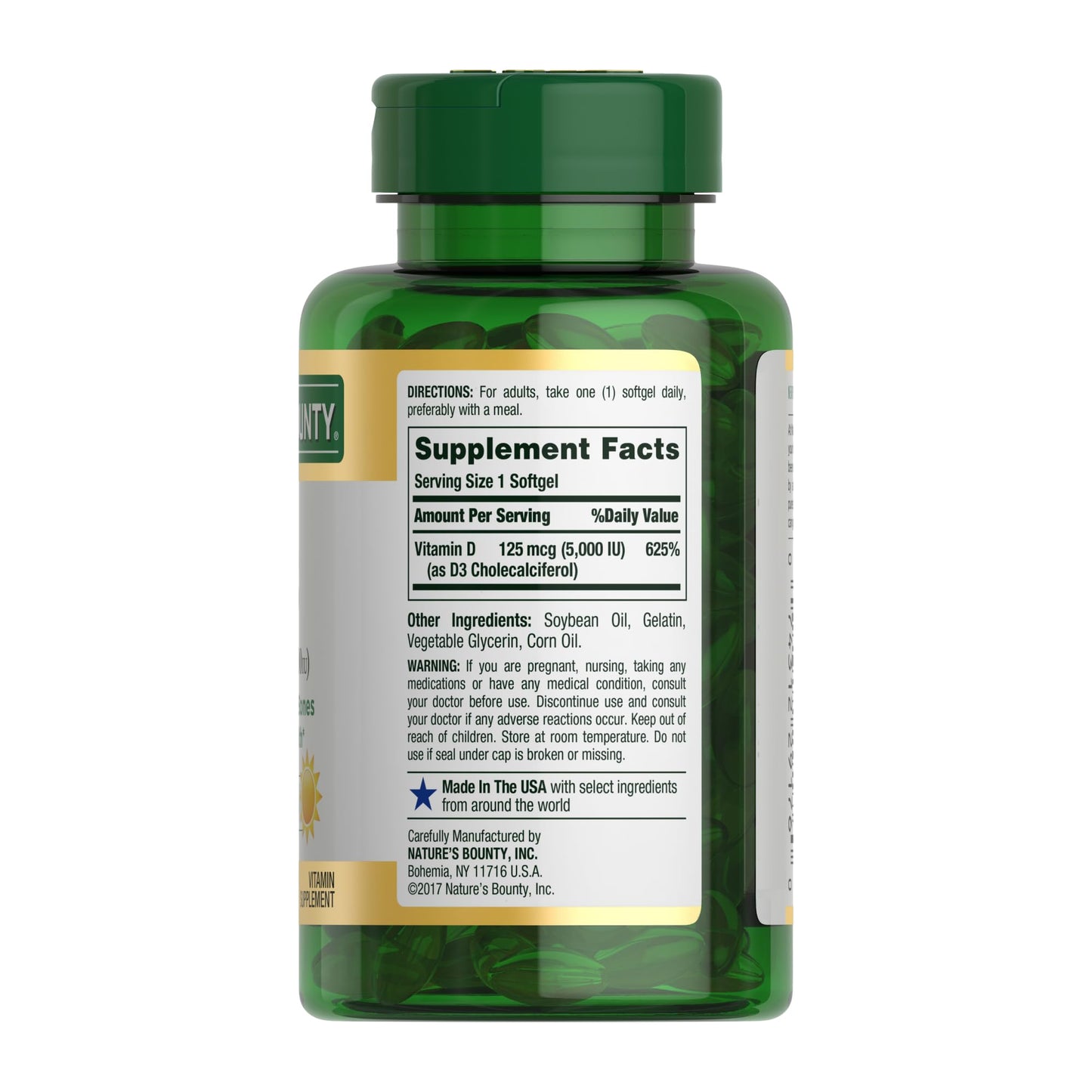 Nature's Bounty Vitamin D3 5000 IU Softgels โ Immune Support, 240 Ct